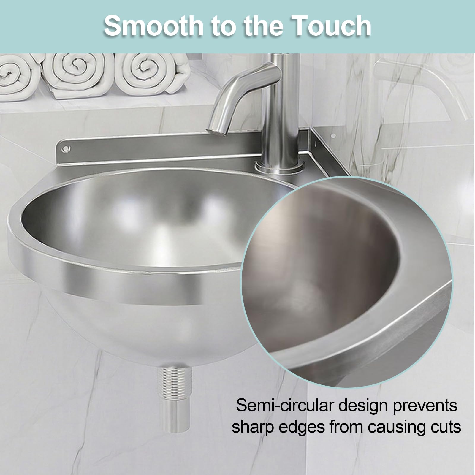 Lavabo angolare in acciaio inox con rubinetti per acqua calda e fredda, 21 x 21 x 15 cm, montaggio a parete, triangolare, salvaspazio, lavello singolo per cucina, camper, bagno, toilette