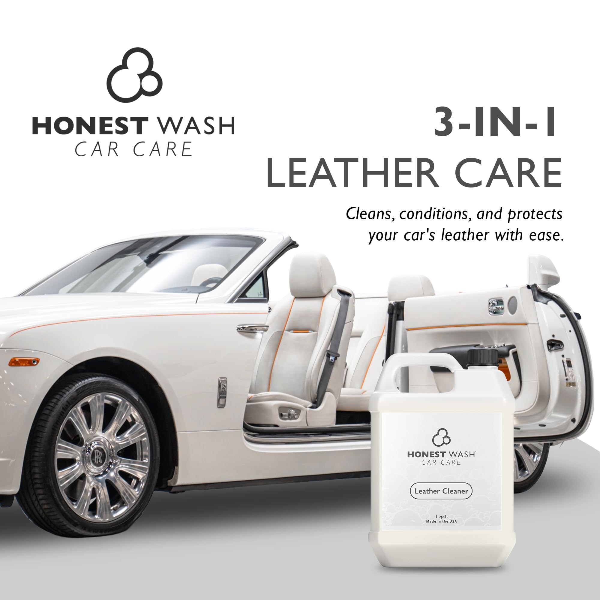 Honest Wash Car Leather Cleaner – Cleans, Conditions, & Restores Leather | Replenishes Natural Oils and Prevents Cracking | Non-Greasy Formula for Seats, Panels, & More | Made in The USA (128 Fl Oz)