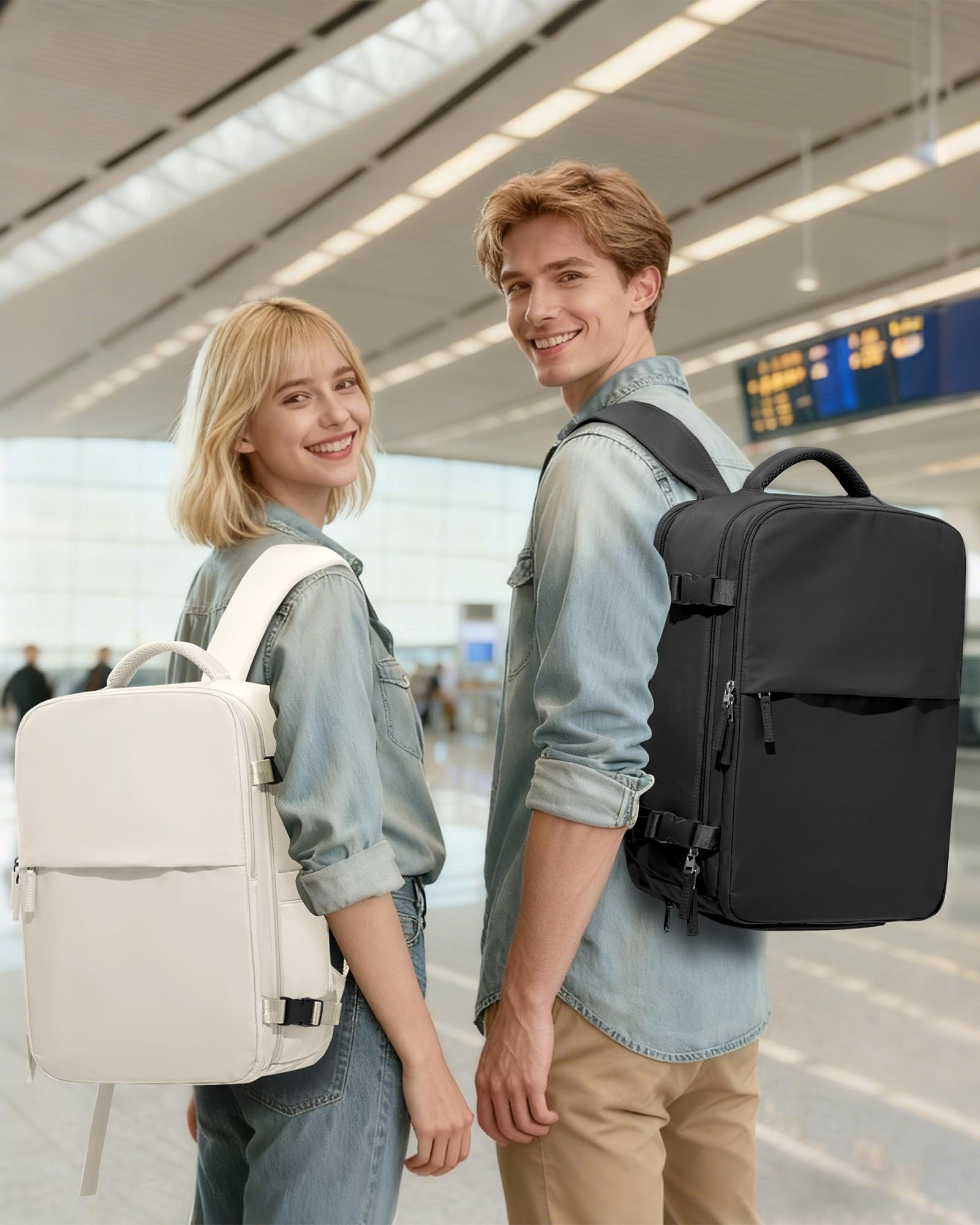 BJLFS Zaino da Viaggio con Sottovuoto Ryanair 40x30x20 Wizzair Bagaglio a mano 40x20x25 Ryanair con Pompa Borse da Cabina per Easyjet 45x36x20 con compressione sottovuoto,Zaino Casual per Laptop