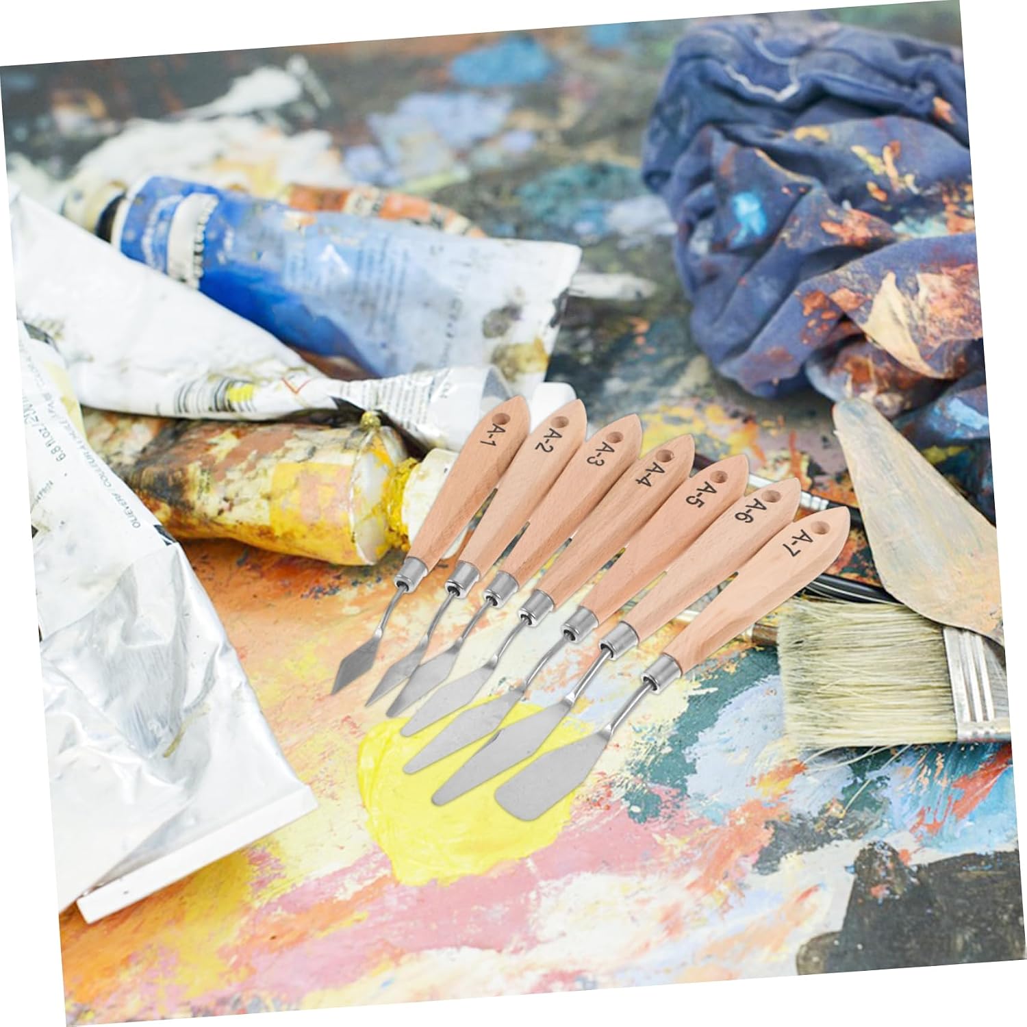 7pcs Oil Painting Knife Palette Knives Scraping Mixing Painting Tools Handle Art Tools for Artists
