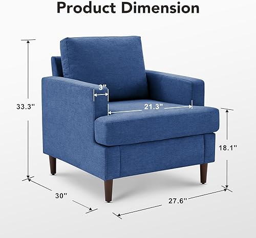 Miniatura 2 de Silla de Acento Moderna de Mediados del Siglo, Sillón de Tela de Lino para Sala de Estar, Cómodas Sillas de Lectura Tapizadas para Dormitorio, Silla