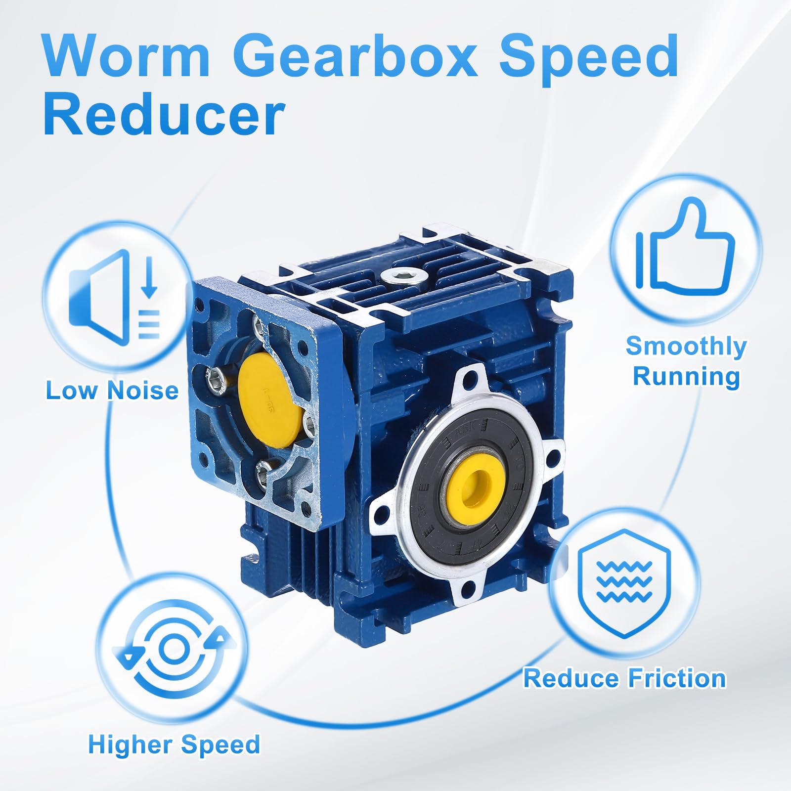 QUARKZMAN NMRV030 Riduttore A Vite Senza Fine Rapporto 80:1 Albero Di Uscita 14 Mm Coppia Elevata Riduttore A Vite Senza Fine Per Motore Passo Passo Nema24/Motore Servo Nema23 Blu
