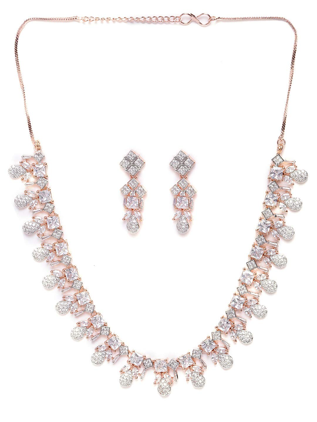 Priyaasi Sparkling AD Jewellery Set for Women | Fancy Party Necklace and Drop Earrings | Rose Gold Jewellery Set for Wonen & Girls | Trendy Gifts for Women (B08P4ZC7QC) Amazon Price History, Amazon Price Tracker