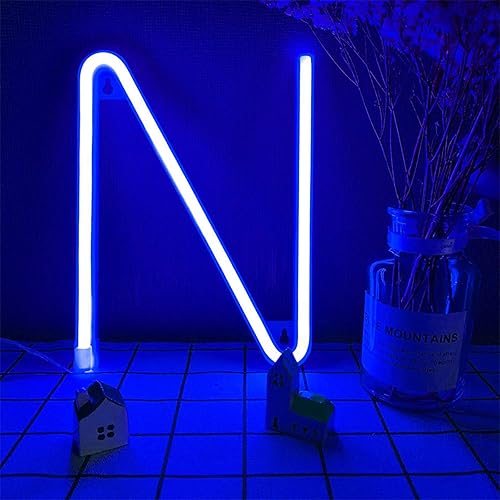 ENUOLI Luces LED de neón para letreros de letras azules A-Z personalizadas, luz de palabra, bateríaUSB, decoración del hogar