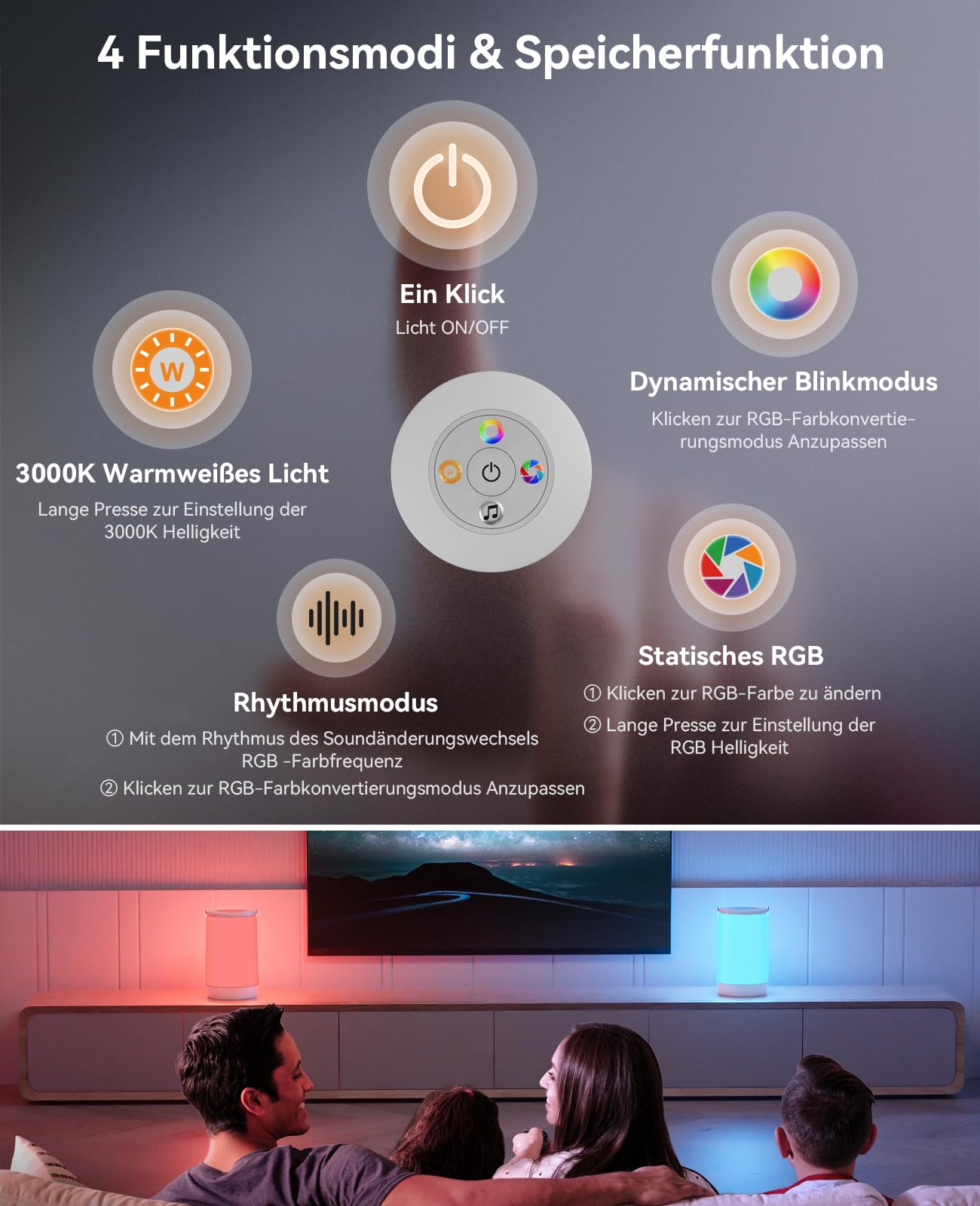 Hensam LED Tischlampe Kabellos Outdoor, Nachttischlampe Akku für Schlafzimmer, Stilllicht Ohne Kabel, Tragbares, 2200mAh, Schlaflicht Dimmbar Rot und 3000K