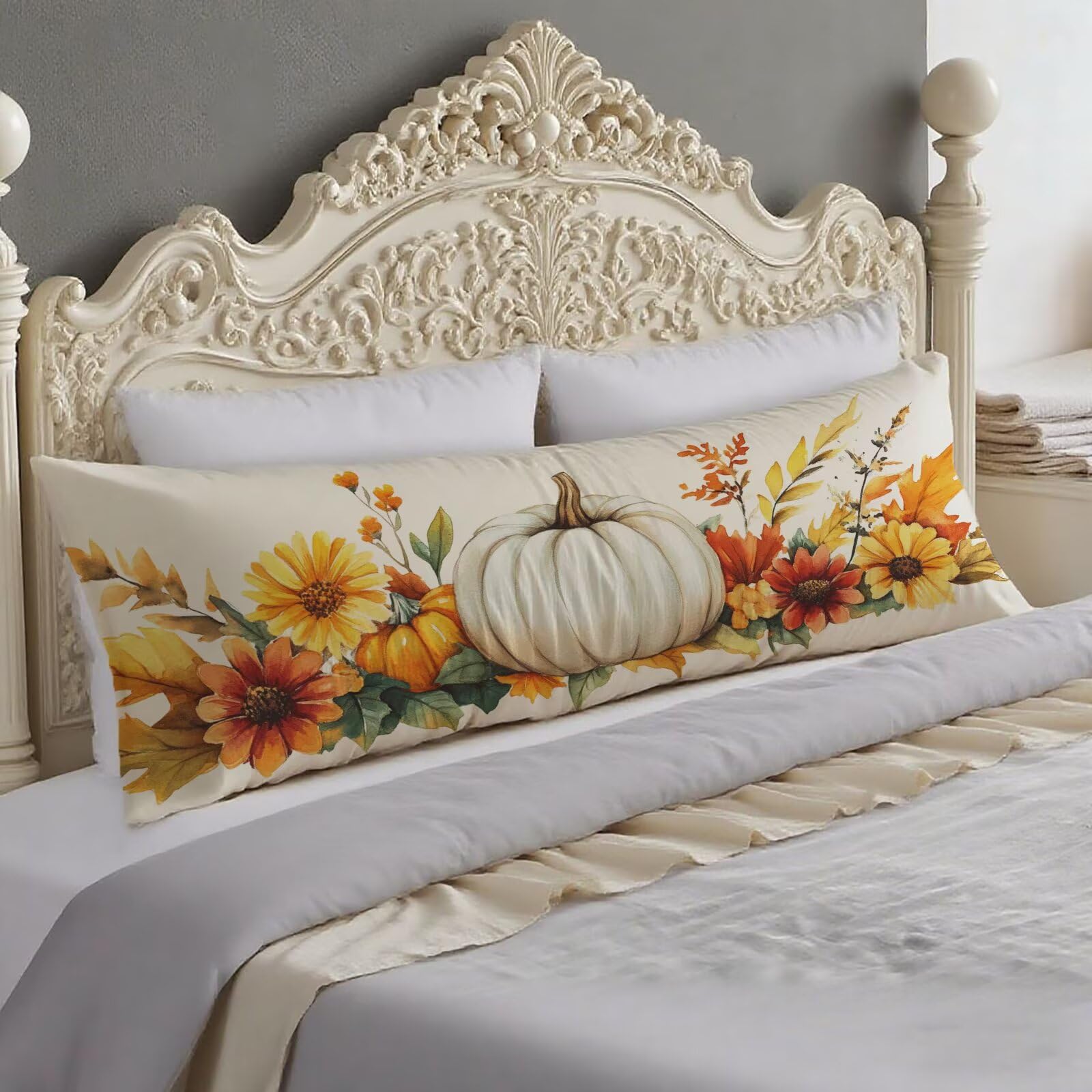 Taies d'oreillers double face orange beige 40x140 fermeture éclair