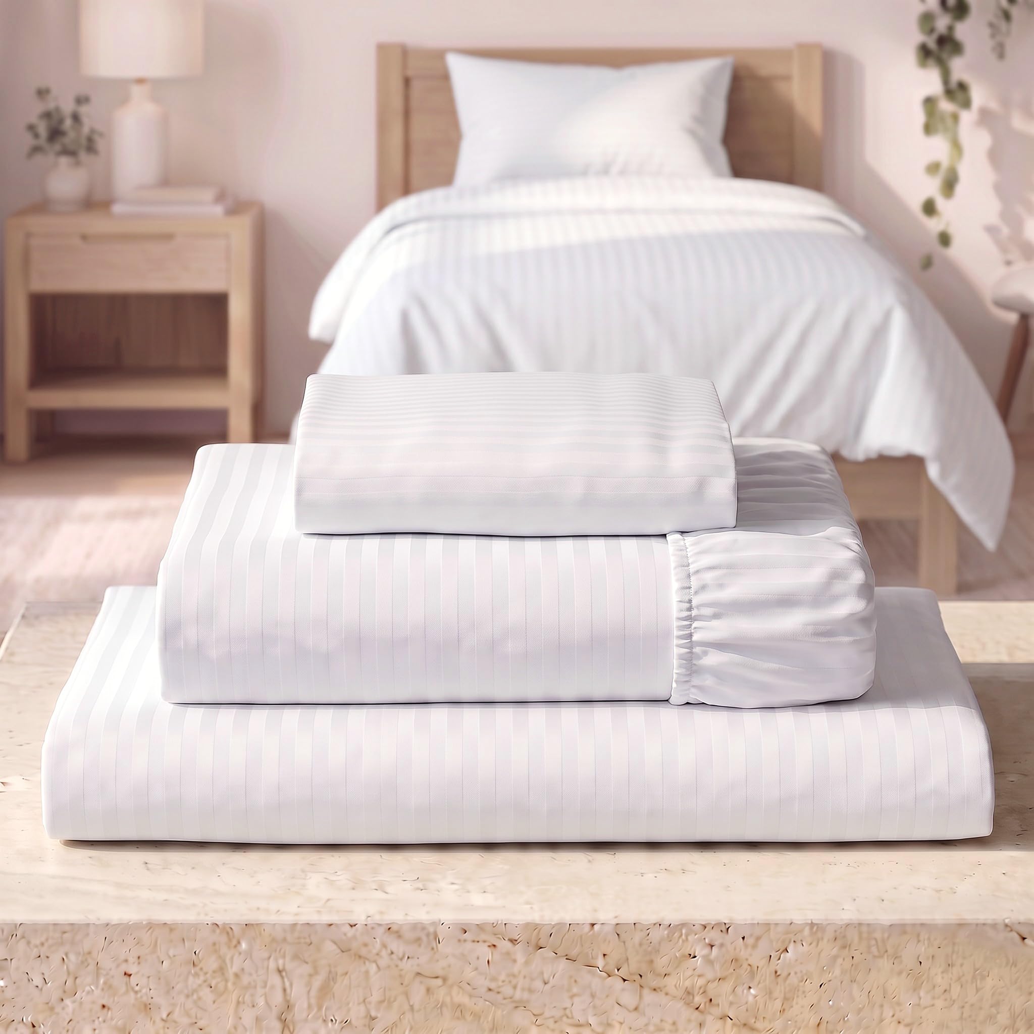 Mellanni Iconic 3-Piece, Ultra Soft Sheet Set (Twin XL, Striped White)