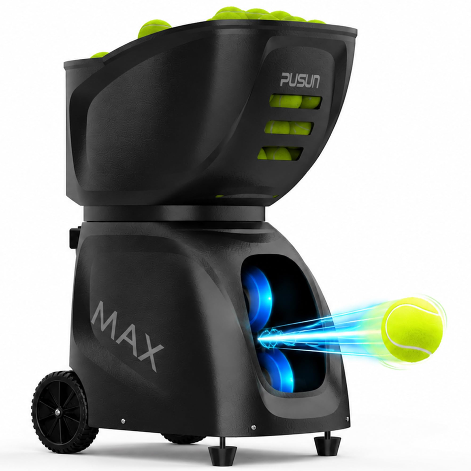 PUSUN PT-MAX C Flaggschiff-Tennis- & Padelball-Maschine: App-Steuerung, 12 Trainingsmodi, interne Oszillation, 87 MPH, 8H Akku, 120-Ball Kapazität, für Tennis & Padel für Profis bis hin zu Trainern