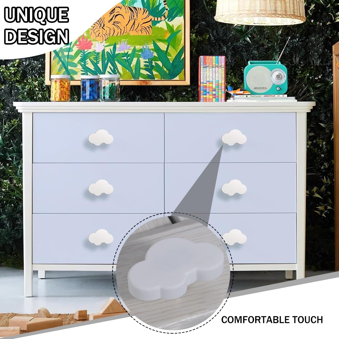 Pomelli per Cassetti Forma Nuvola Morbida Bianco 4 Pezzi Decorativi per Mobili Bambini
