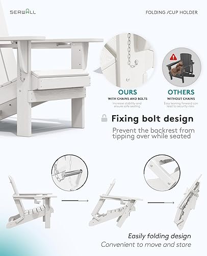 Miniatura 6 de SERWALL Adirondack Chair with Cup Holders - Composite Adirondack Chairs HDPE Outdoor Chairs Weather Resistant- White