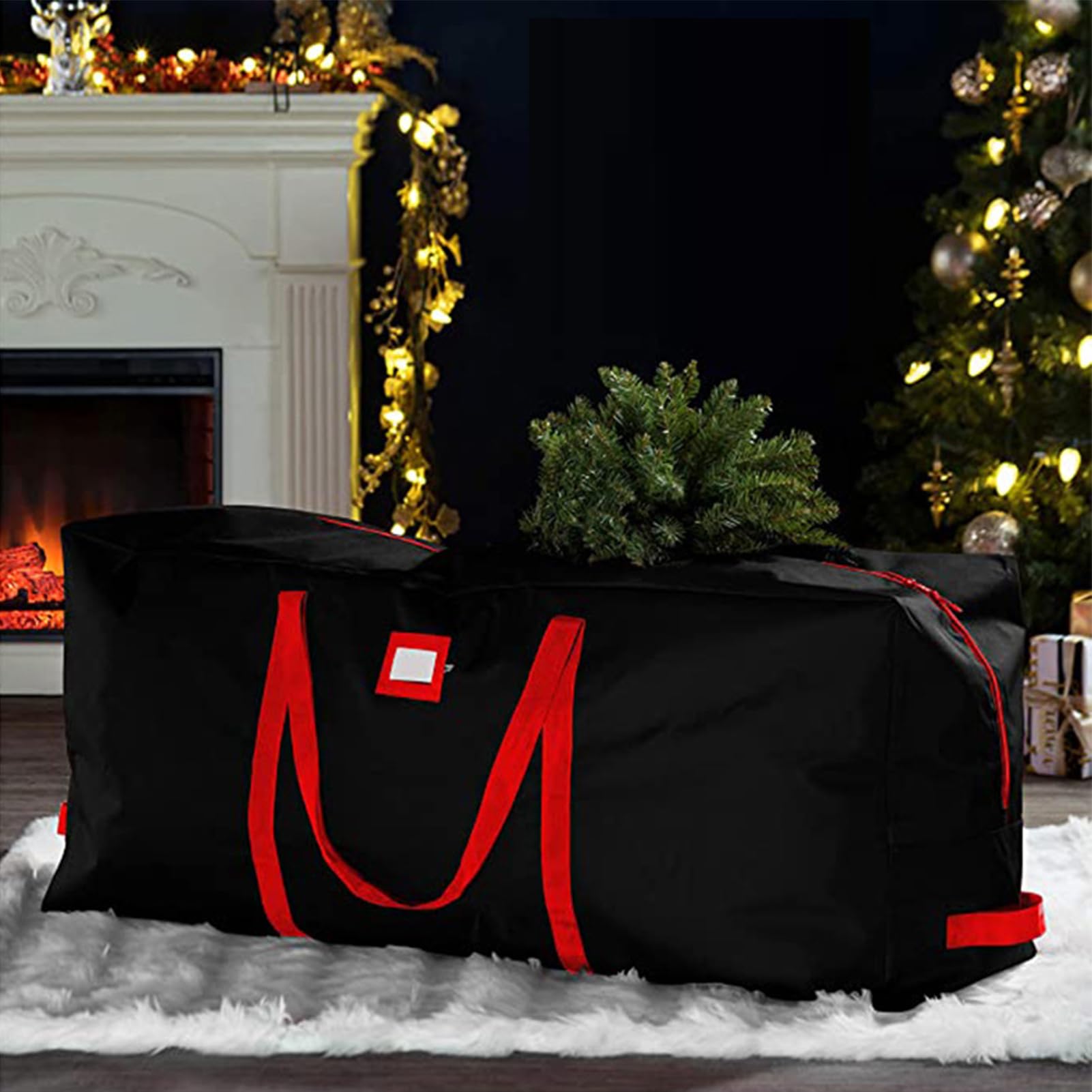 Borsa portaoggetti per Albero di Natale, Borsa portaoggetti per Albero di Natale Artificiale, con Manici rinforzati e Doppie Cerniere, Grande Contenitore portaoggetti,Nero,165 * 38 * 76cm