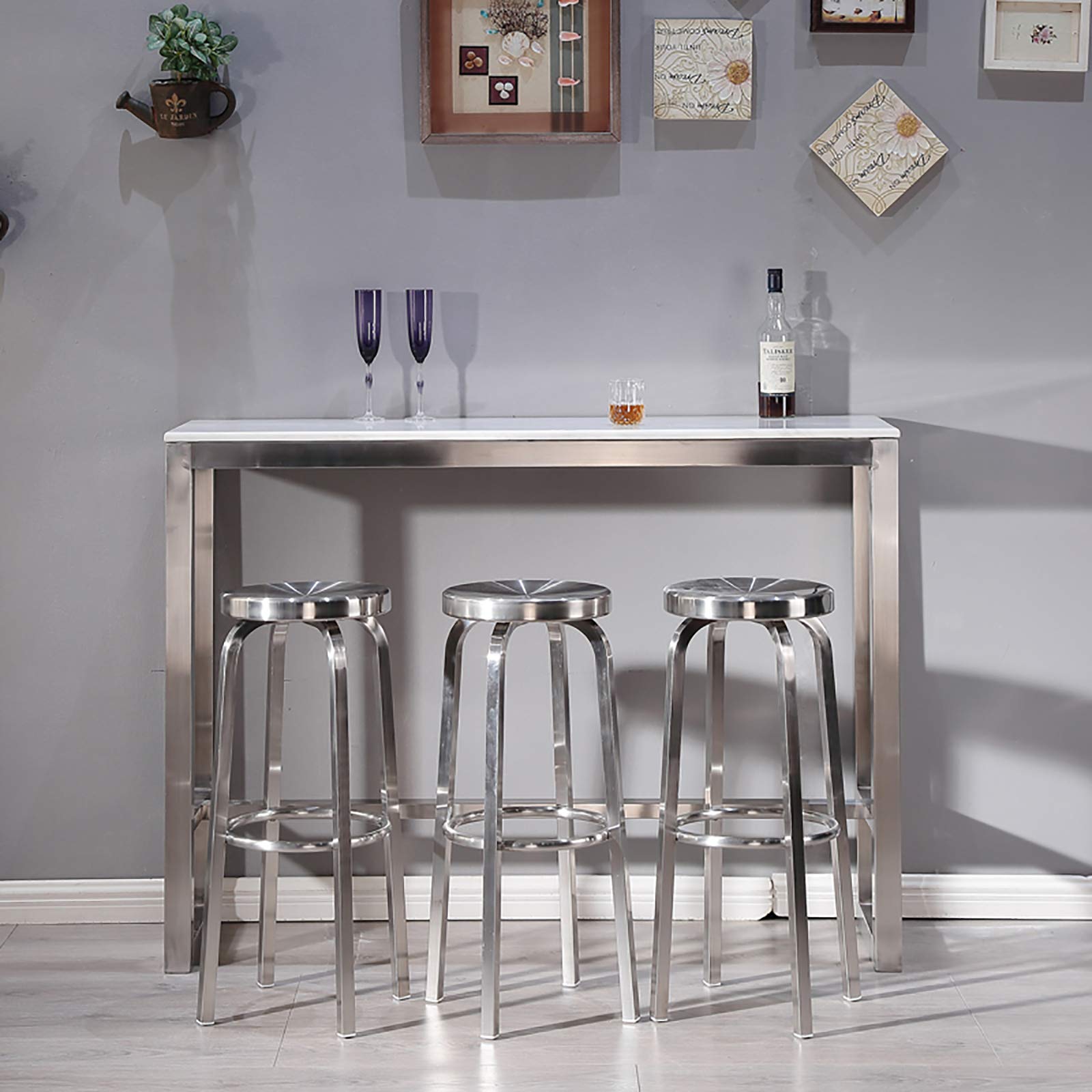 Taburete de Bar sin Respaldo de Acero Inoxidable, Taburete Alto de mostrador, Calidad Comercial, Acabado de Acero Inoxidable, Altura del Asiento de 65 cm / 75 cm, Uso en Interiores y Exteriores