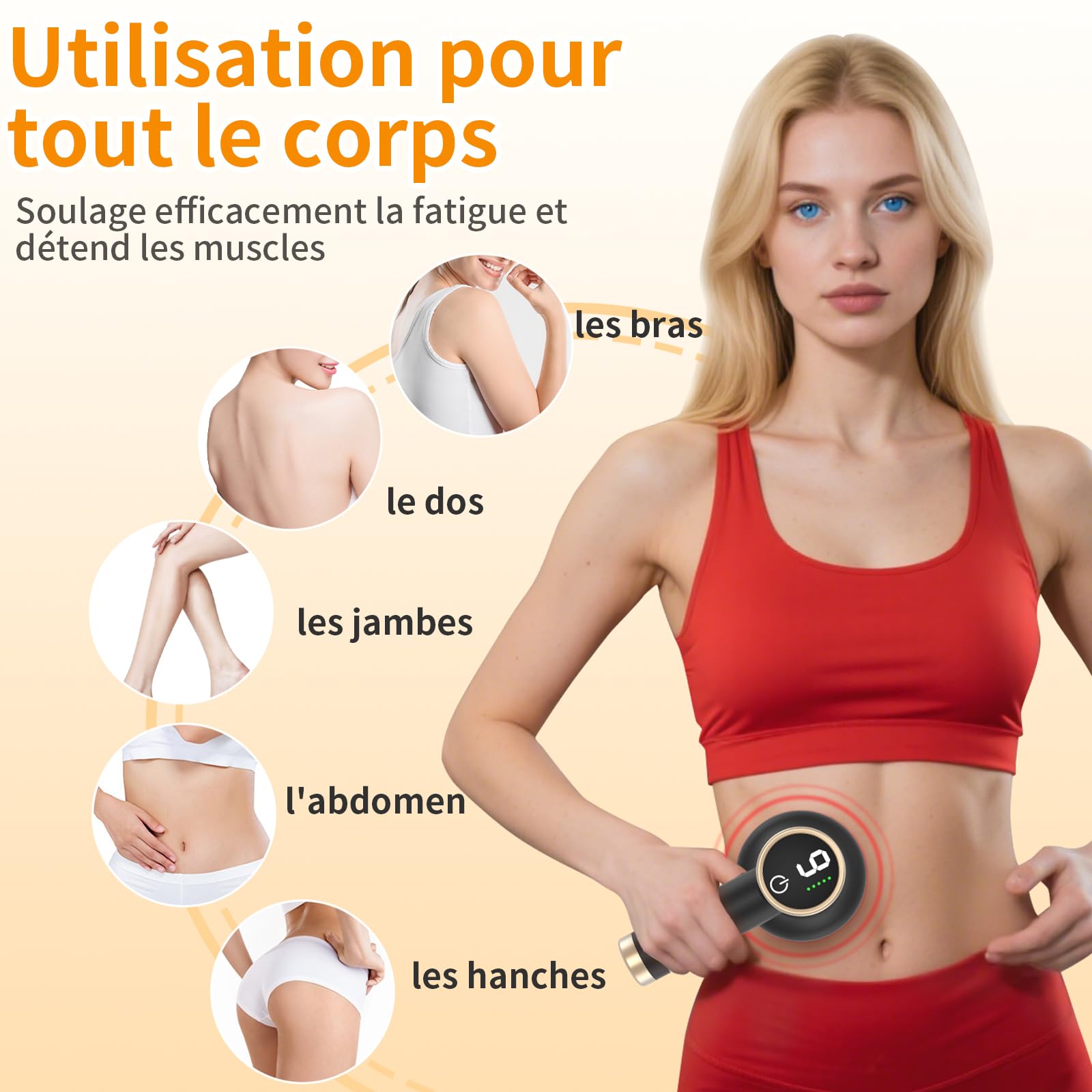 Masseur Anti-Cellulite Électrique Sans Fil Noir - Portable, 9 Niveaux de Vibration, Batterie 1800mAh - Pour Corps, Jambes et Ventre