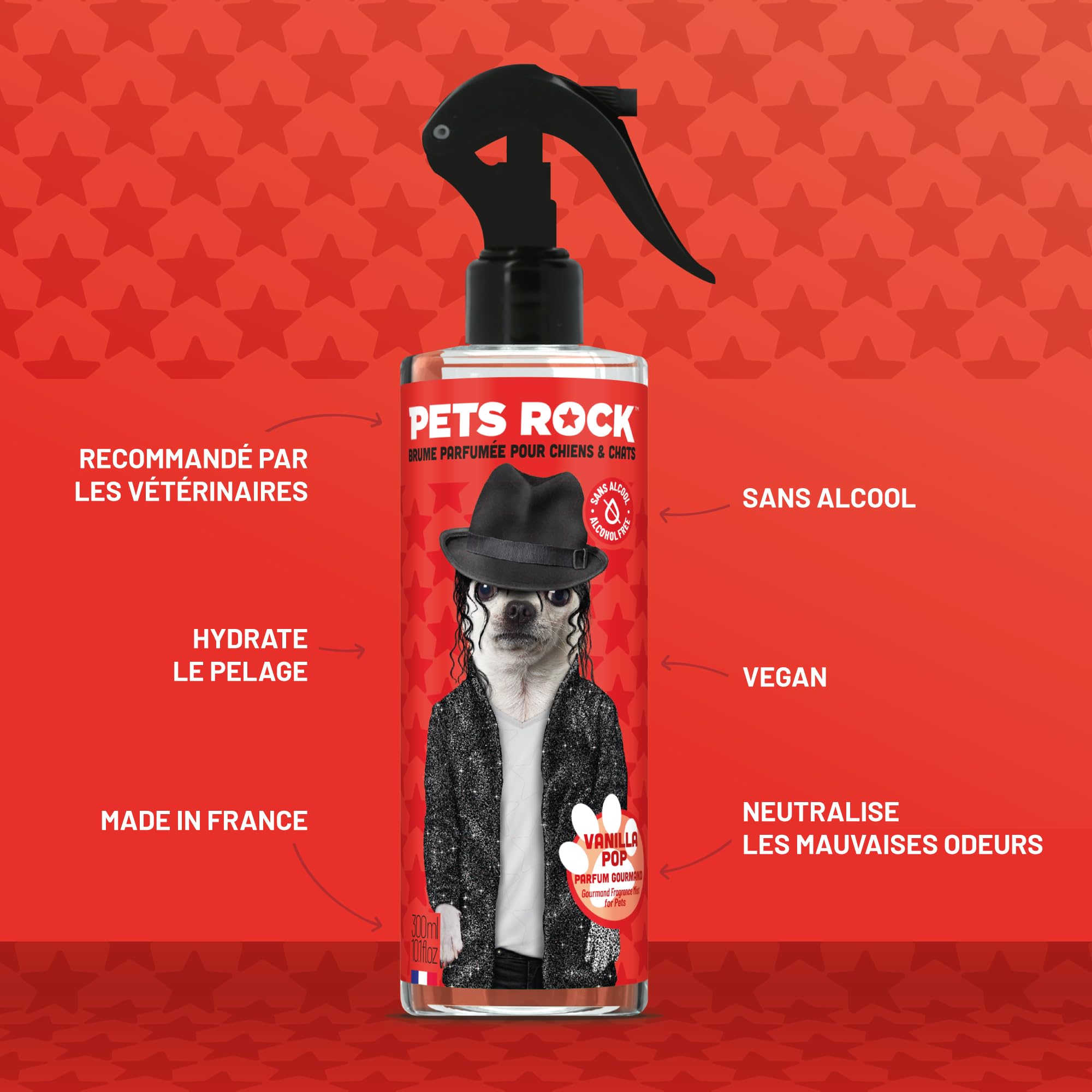 PETS ROCK | Vanilla Pop | Brume parfumée pour chien et chat 300ML - Neutralise les mauvaises odeurs