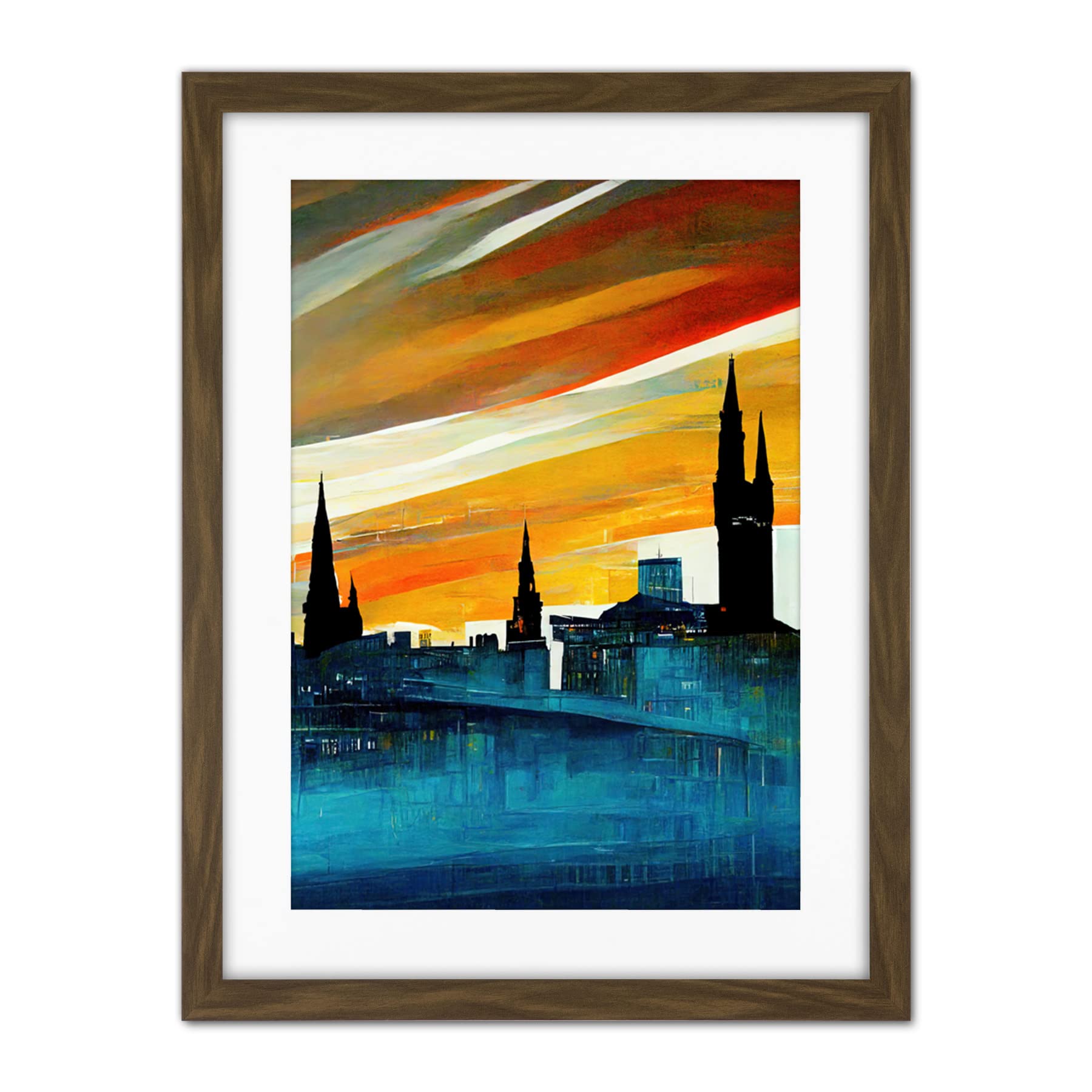 Doppelganger33 LTD Dramatic Glasgow City Skyline Modern Artwork Framed Wall Art Print 18X24 Inch