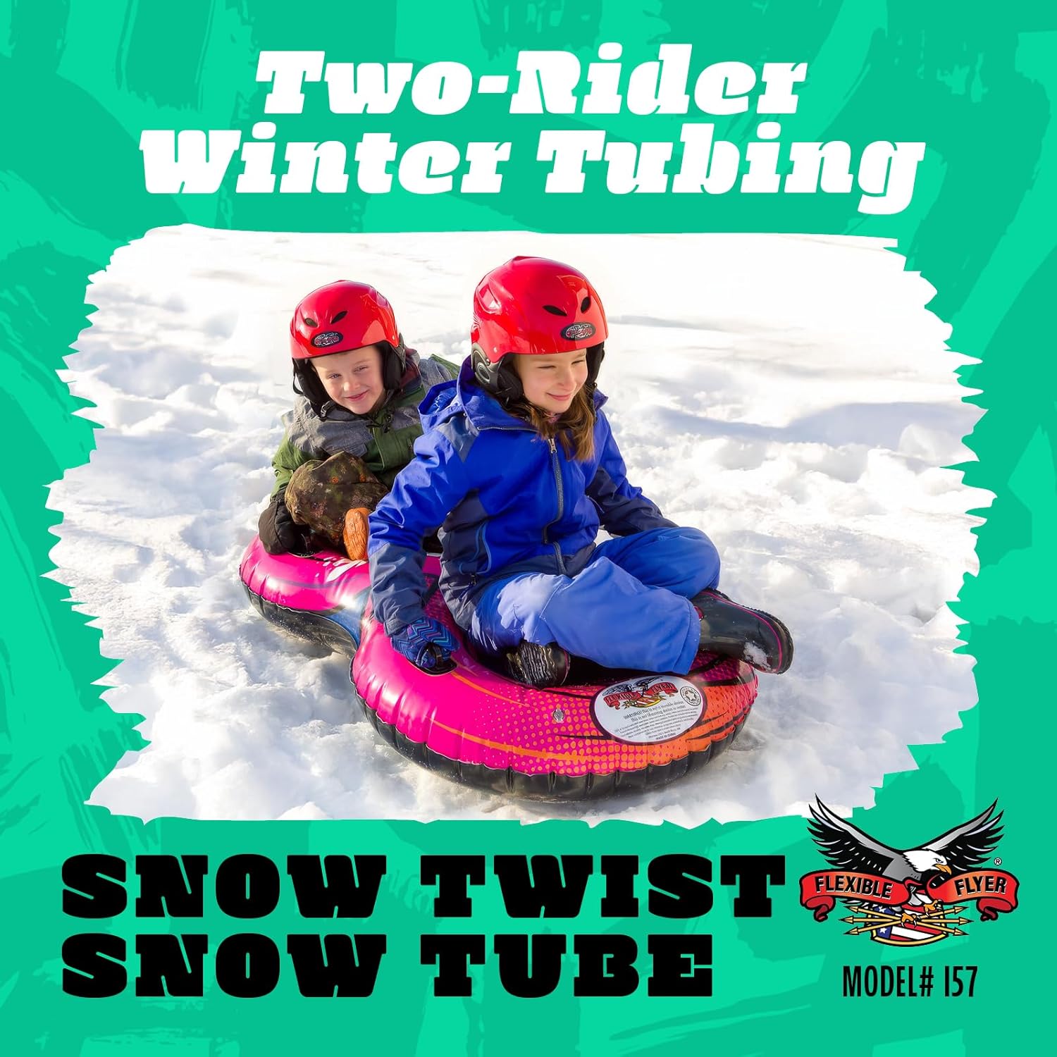 Flexible Flyer 57" Snow Twist Inflatable Tube Sled - 2-Person Pool Float and Snow Tube for Year Round Fun - Heavy Duty Double Sled with Handles for Kids and Adults