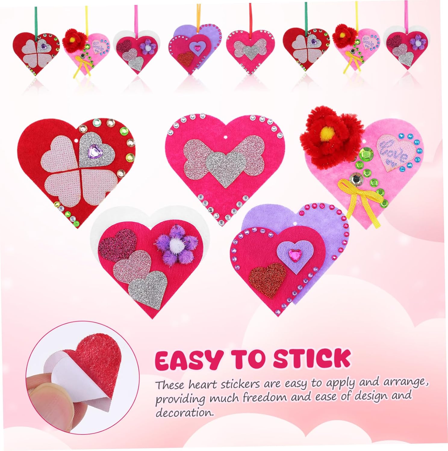 VICASKY 1 Set Heart Foam Stickers Self Adhesive Glitter Hearts for Valentine Scrapbooking and Party Decorations Lightweight Eva Foam Tags