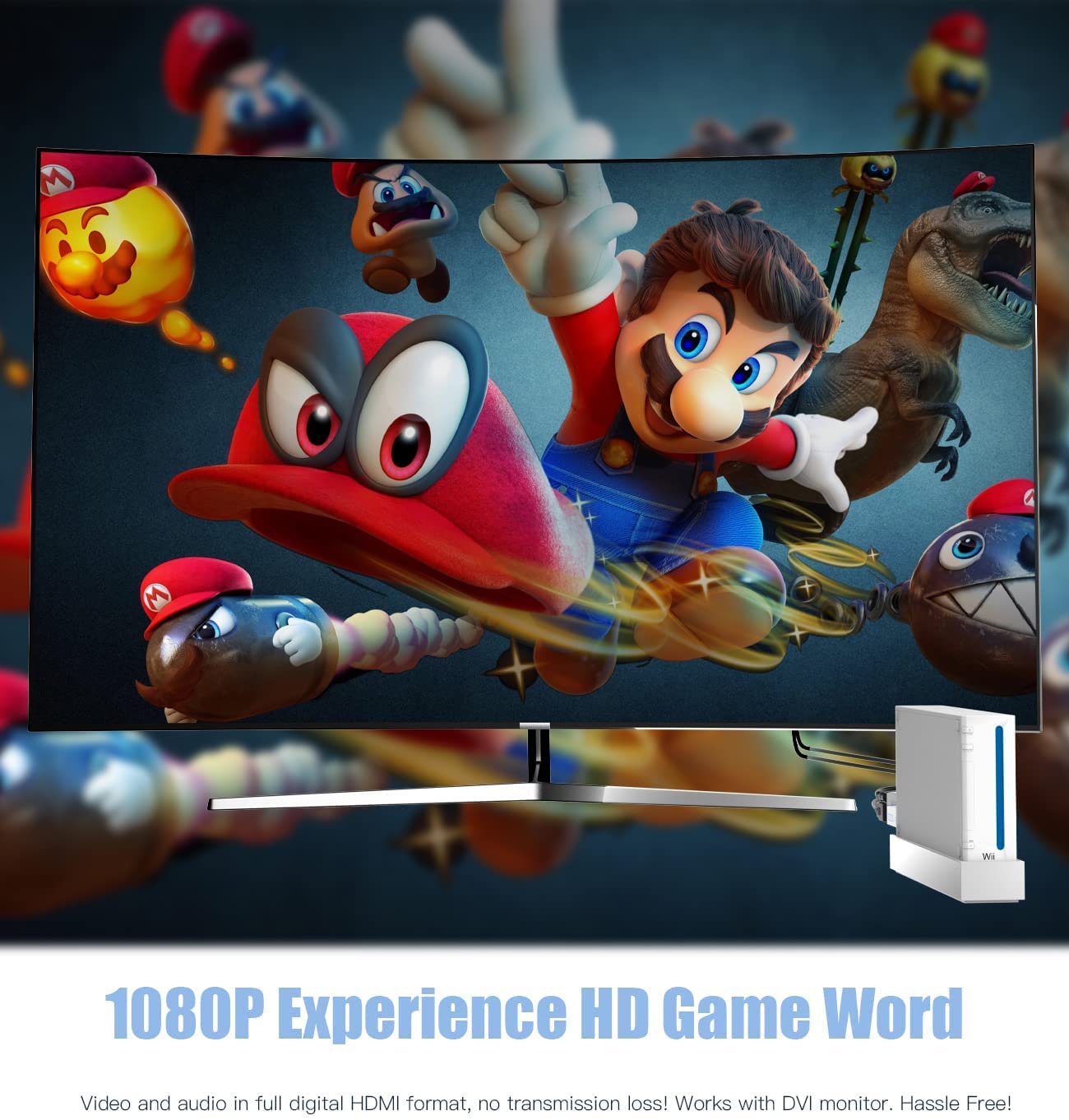Eanetf Konwerter Wii na HDMI, Wii na HDMI 1080P z kablem HDMI o wysokiej prędkości 1,5 m, adapter HDMI Wii2, wyjście wideo i audio z gniazdem audio 3,5 mm, obsługa wszystkich wyświetlaczy Wii 720P, NTS