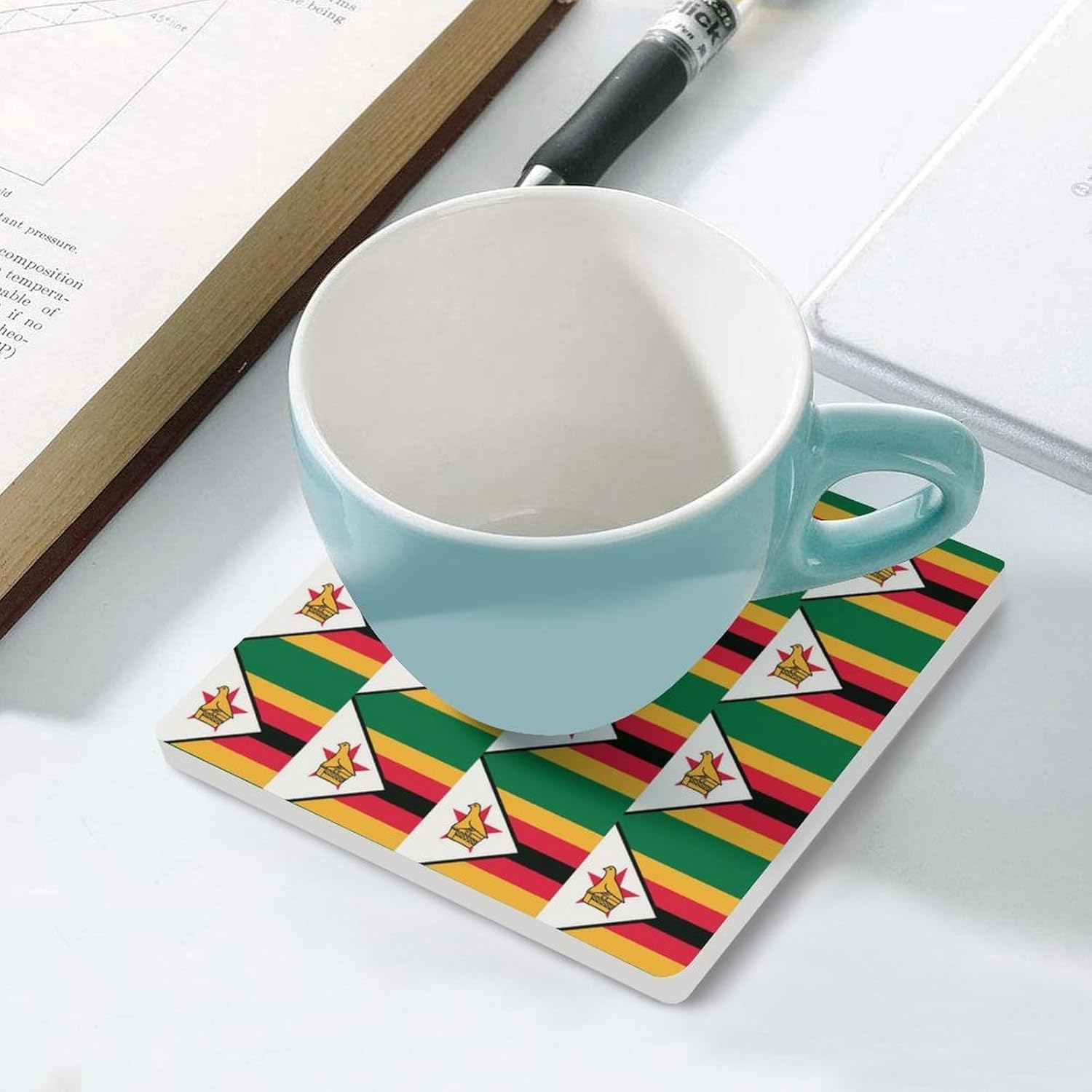 Zimbabwe Flag Funny Ceramic Coasters for Drink Absorbent Cup Holders Tabletop Protection