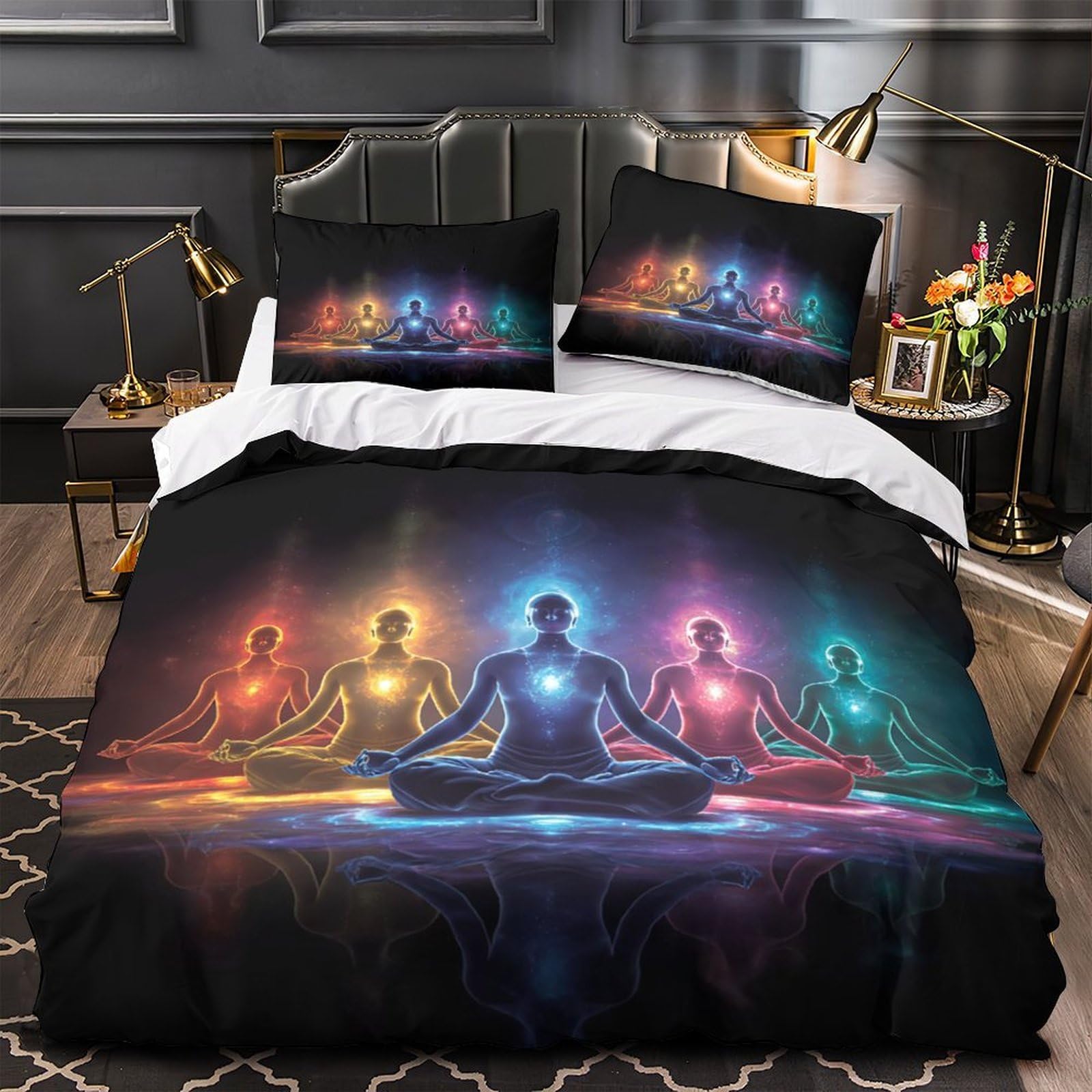 Housse de couette méditation 140x200 microfibre zen pour lit simple ado