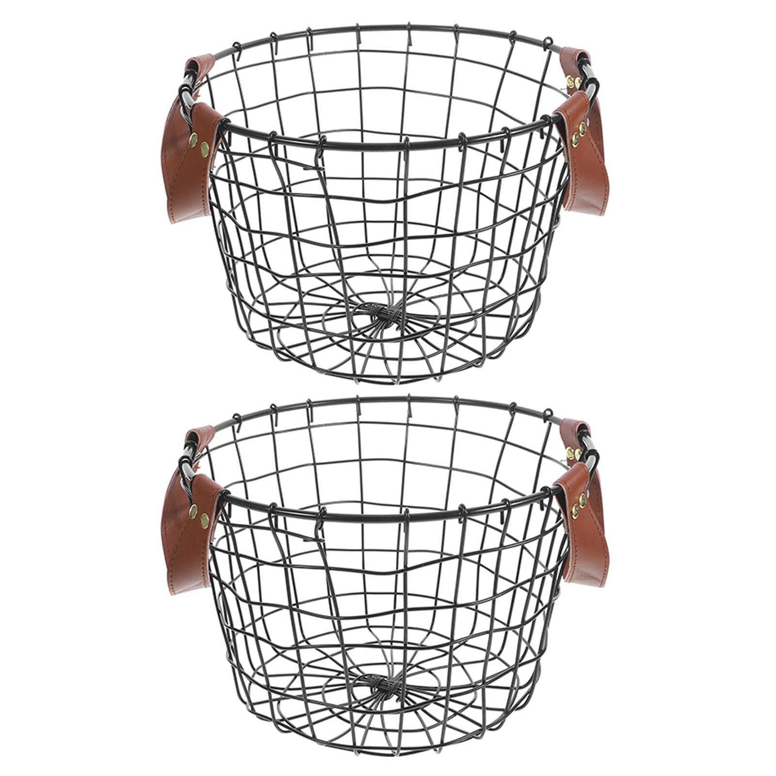 Yardenfun Cesta de Almacenamiento de Hierro Rústica Redonda para Leña 2piezas, Resistente al Clima y Portátil Adecuado para Patio y Calefacción de Invierno