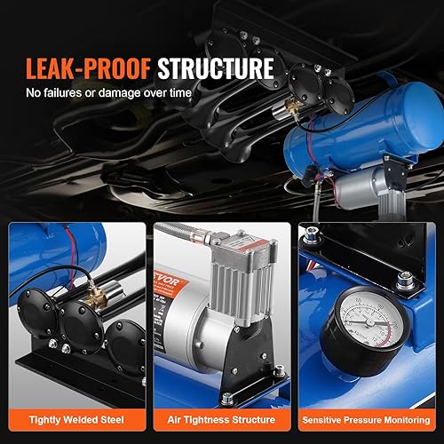 Miniatura 5 de VEVOR Kit de bocinas de tren, kit de 4 bocinas de aire de trompeta, bocinas de tren de 150 dB para camionetas, compresor de aire de 12 V, 120 psi,