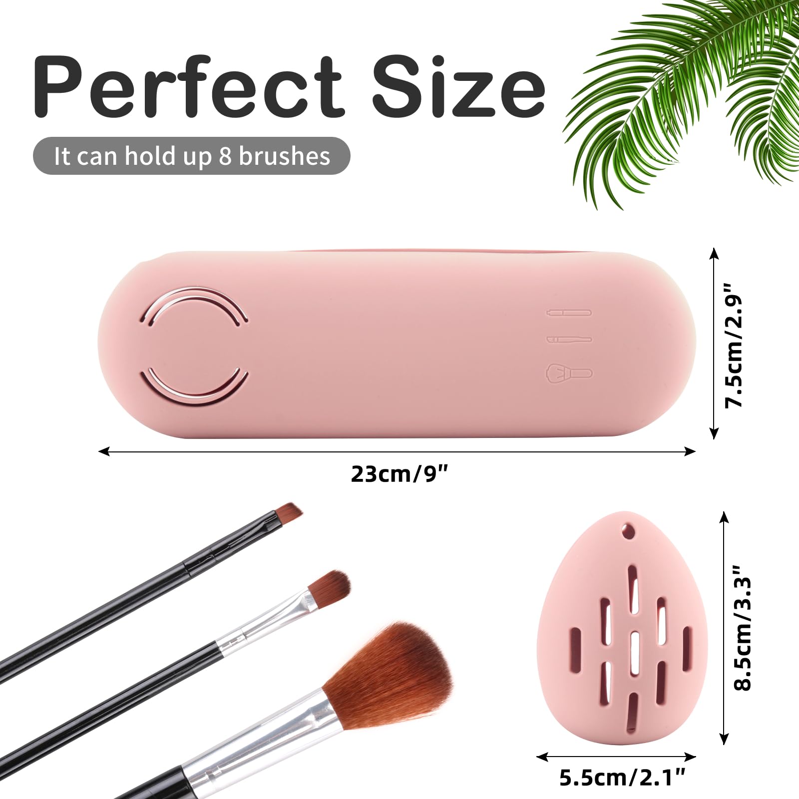 Azmoncy Large Silicone Makeup Brush Holder and Makeup Sponge Holder Set, Blender Case Organizer, Powder Puff Case with Sponge & Brushes for Travelling(Pink,7 Pcs)