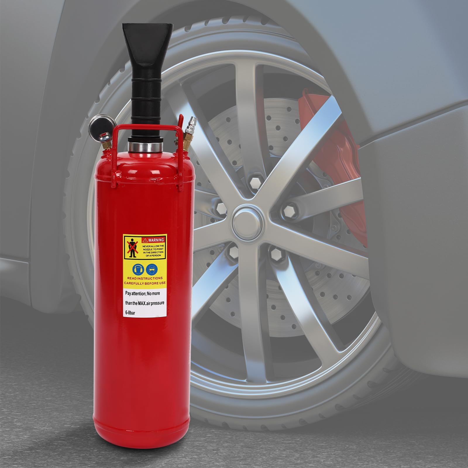 Booster Gonfiatore pneumatici,9 l/2 gallone riempitivo pneumatici con misuratore gonfiatore pneumatici pressione di lavoro 8 bar, per gonfiare pneumatici veicoli elettrici e moto