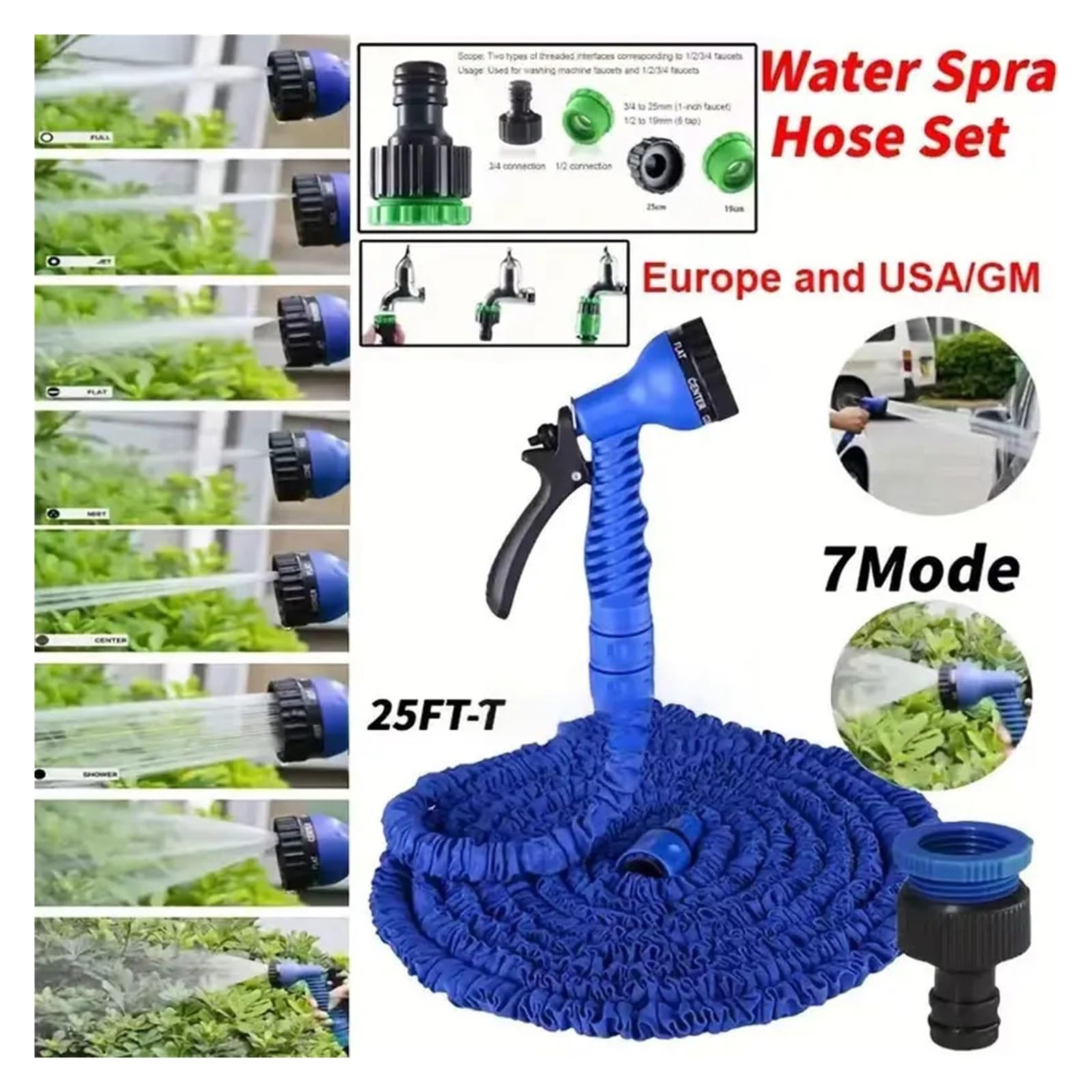 Manguera de jardín Manguera de agua expandible Manguera de alta presión Manguera de expansión Manguera de riego de alta presión Puede extenderse Manguera de jardín Pistola rociadora Pistola de agua fo