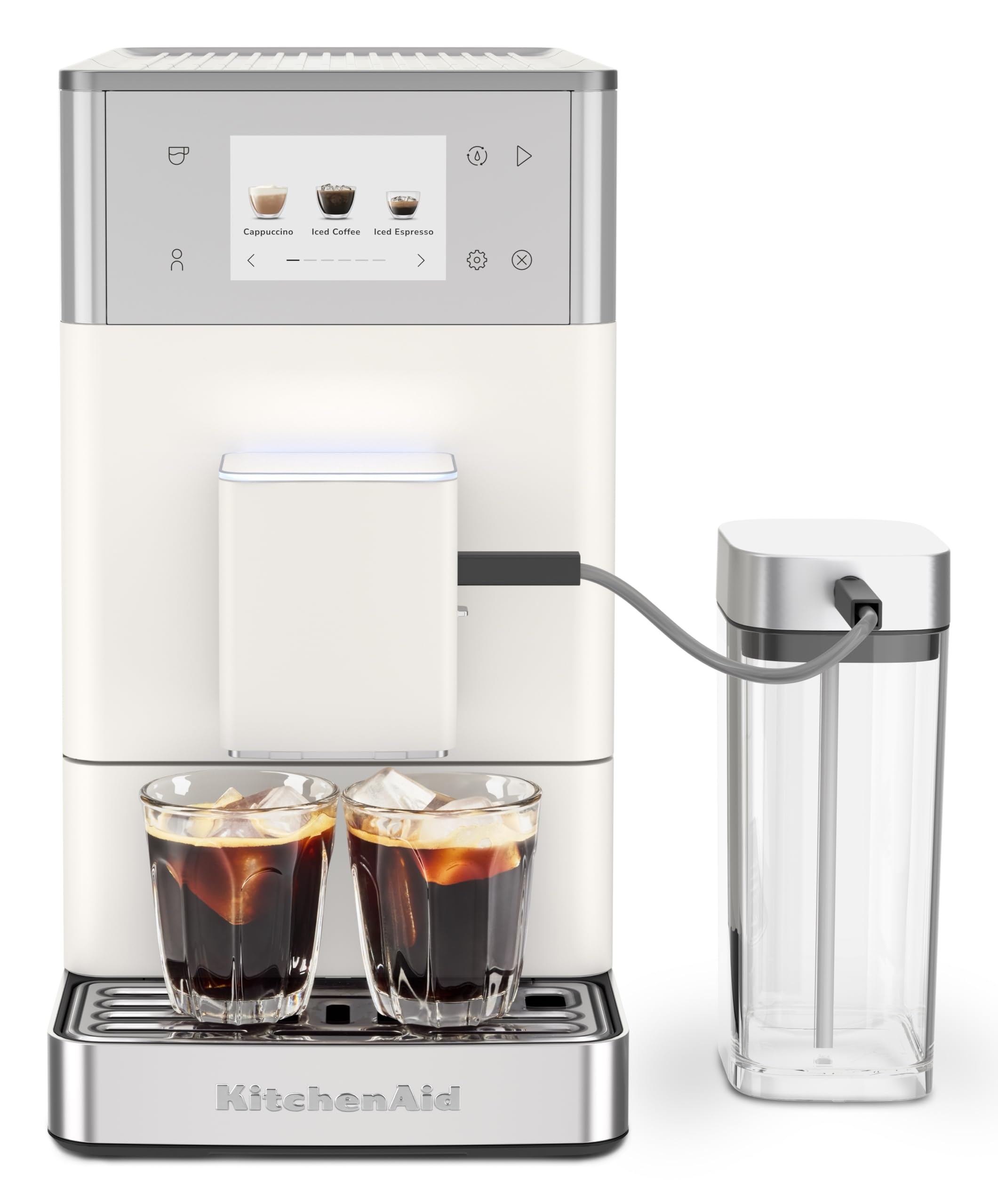 KitchenAid KF4 Macchina da Caffè Superautomatica, AutoMilk Avanzato, Macinacaffè IntelliGrind, 15+ Ricette, Display Colori, Caffè Freddo, 15-18 Bar, Bianco Porcellana