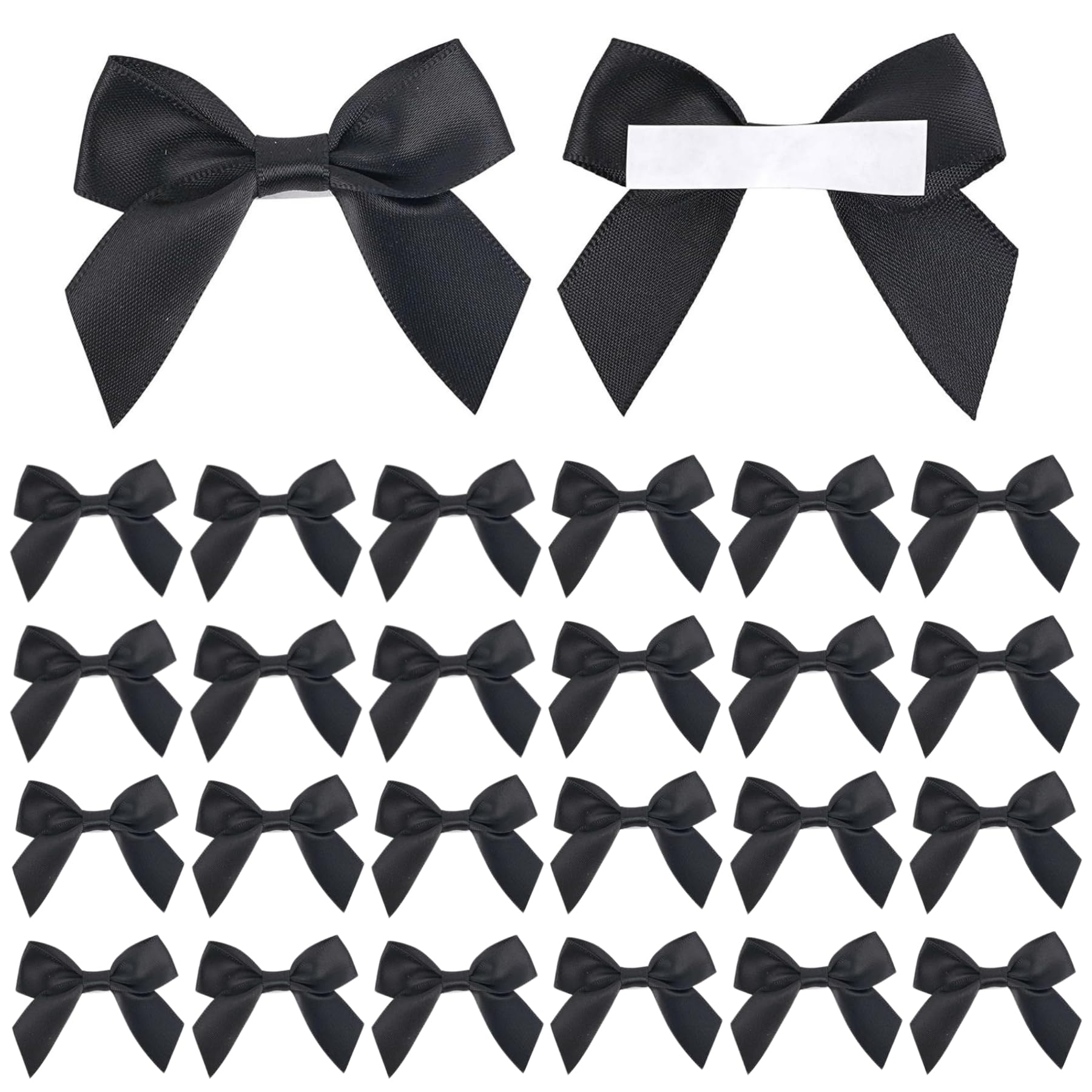 LEBKFT 60PCS Self Adhesive Satin Bows, Black Pretied Ribbon Bows with Sticky Backs for Gift Wrapping Wedding Decorations Party Crafts and DIY Projects Birthday Christmas Decoration