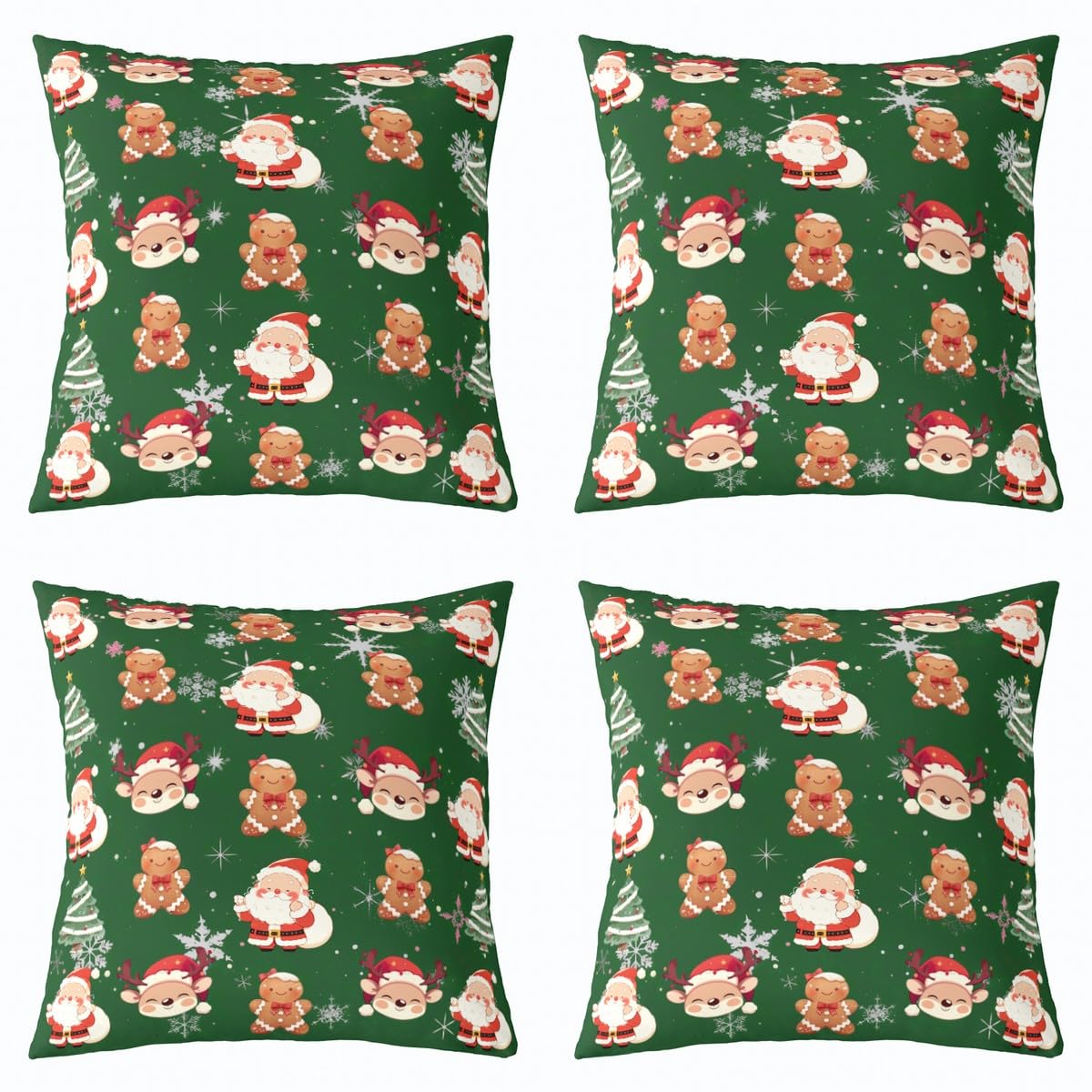 Homewish Juego de 4 fundas de almohada navideñas de 20 x 20 pulgadas, diseño de árbol de Navidad, diseño de ciervo de Papá Noel, fundas de almohada suaves para niños y niños, fundas de almohada