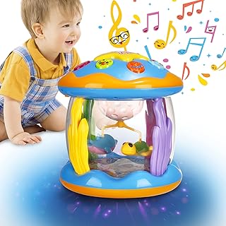 Musical Toys Crawling Learning Tummy Time Toys,Baby Toys 6 to 12 Months,Ocean Rotating Toys,Ocean Projector Light Up Toys Music,Educational Toy Birthday Gifts,Early Learning Musical Toys for Toddler