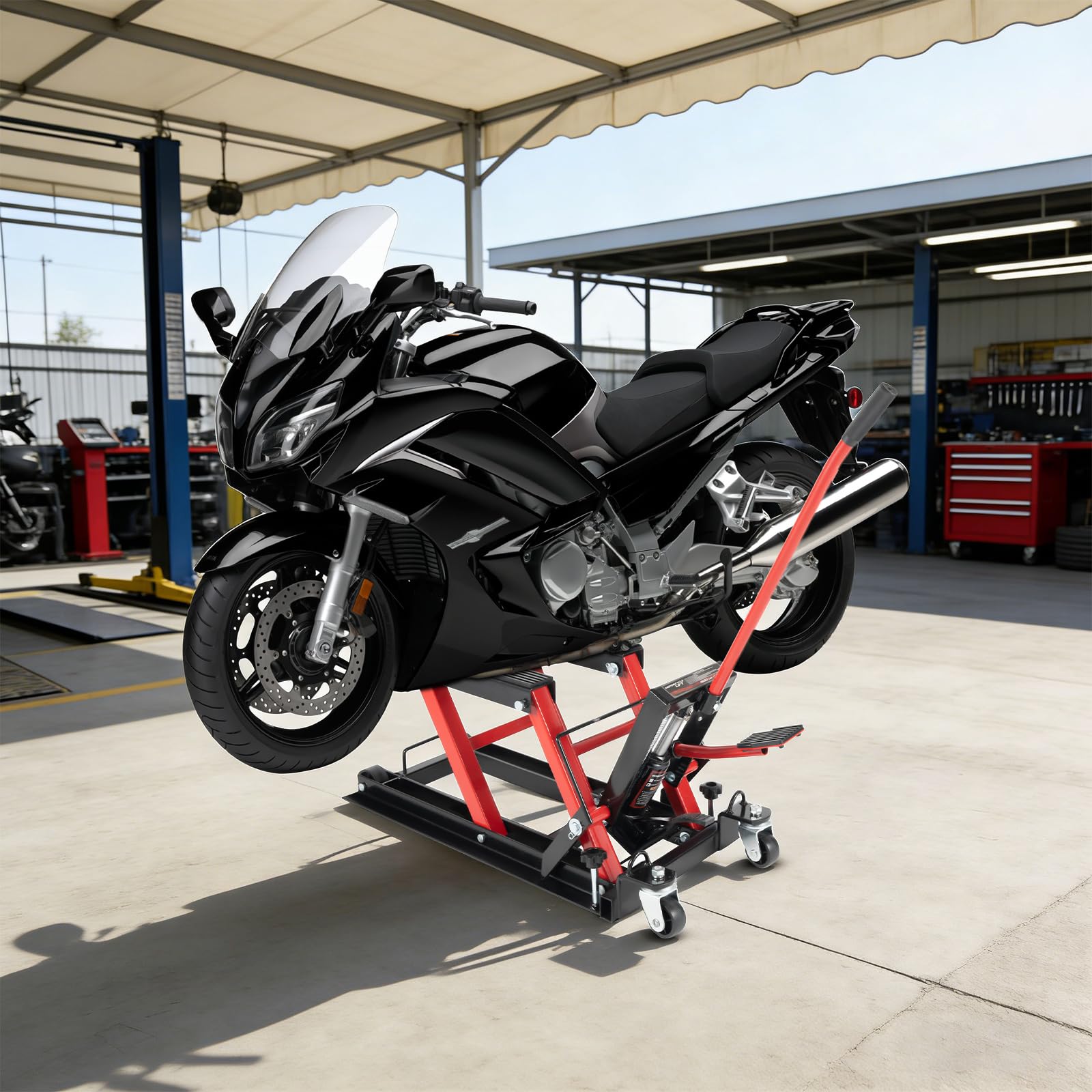 Sollevatore idraulico per moto, 680 kg, 115-365 mm, supporto di montaggio