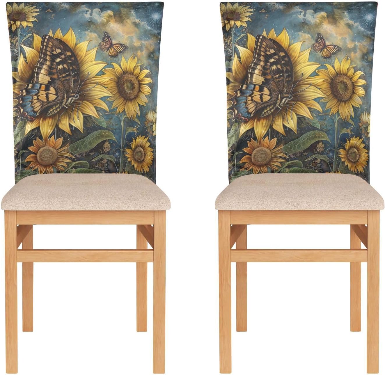 ALAZA Butterfly Sunflowers at Night Chair Back Cover Set of 6, Washable Reusable Removable Chair Slipcovers Decorative Chair Cover for Home Kitchen Wedding Party