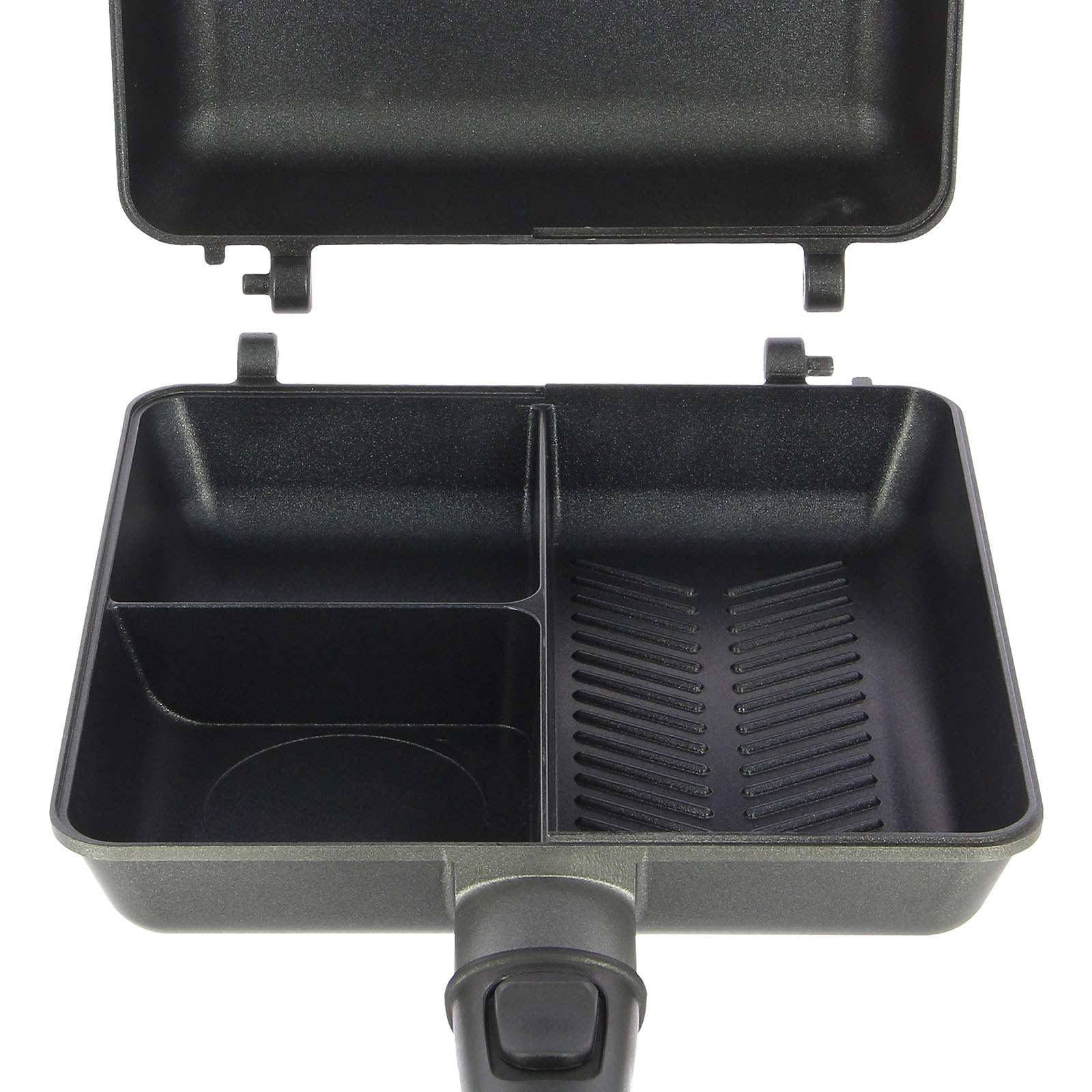 Outdoor-Kochpfanne mit Antihaftbeschichtung, Grill, Dual-Pfannen-Design mit magnetischen Verbindungsgriffen, 3-Wege-Multi-Abschnitte, Camping- und Angel-Kochgeschirr, tragbar und vielseitig