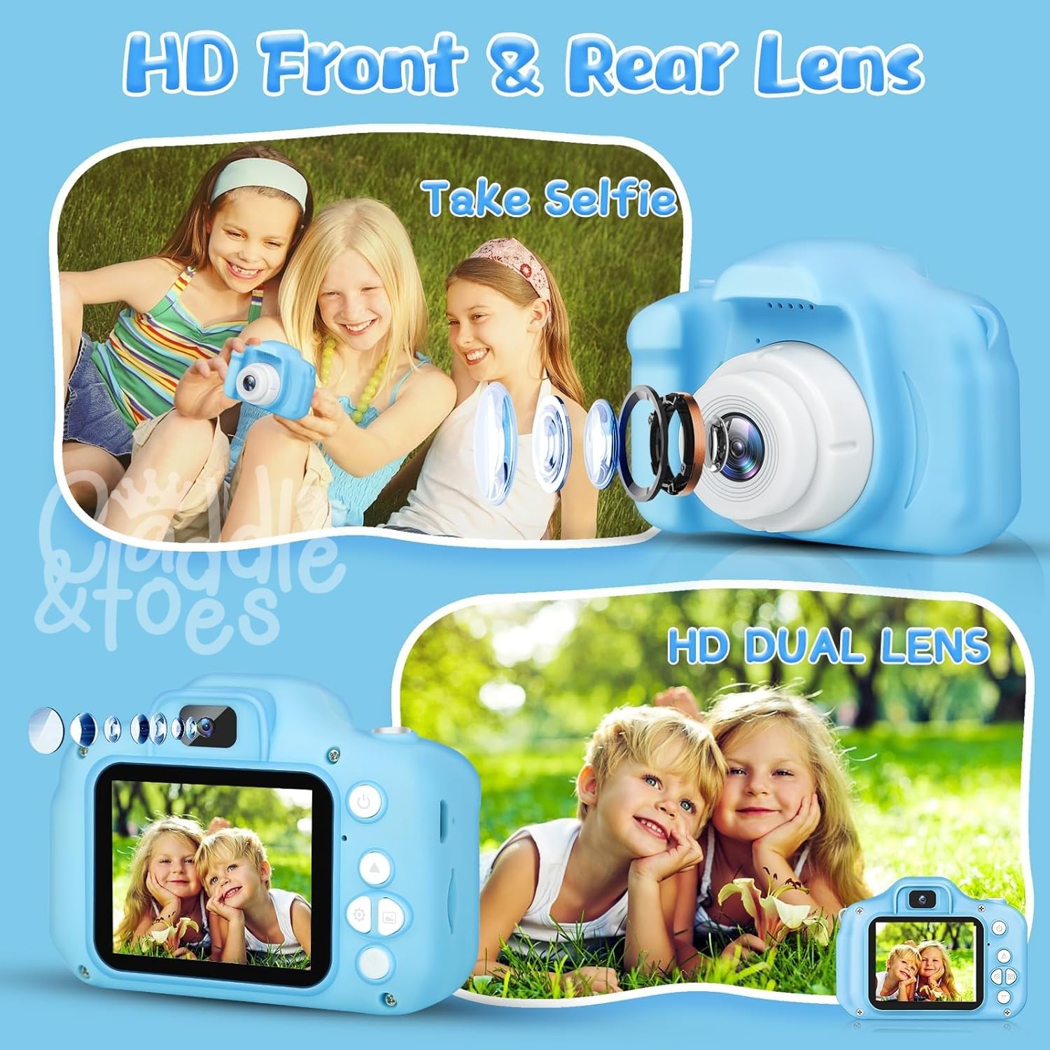 CADDLE & TOES Kids Digital Camera/Selfie Dual Lens/HD Camera/Video Recorder/Games/ 4GB SD Card(Included)/ 2.0 Inch Screen/High Battery Life/Gifts for Kids Girls Boys 4+ 5 6 7 8 (Ocean Blue) - Image 7 thumbnail