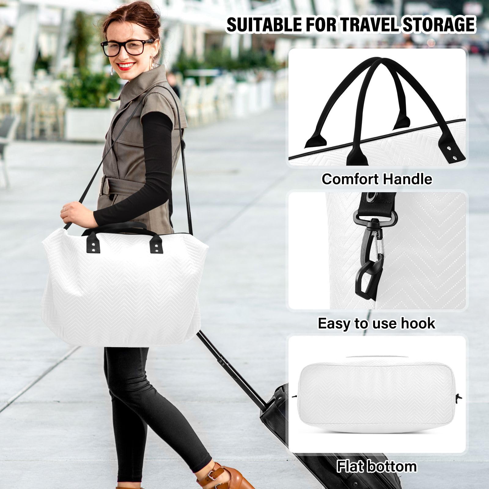 Reisetaschen-Set, 2 Stück, gewellt, gesteppt, Trolleyhülle, praktische Aufbewahrung, reinweß, One Size, Klassisch