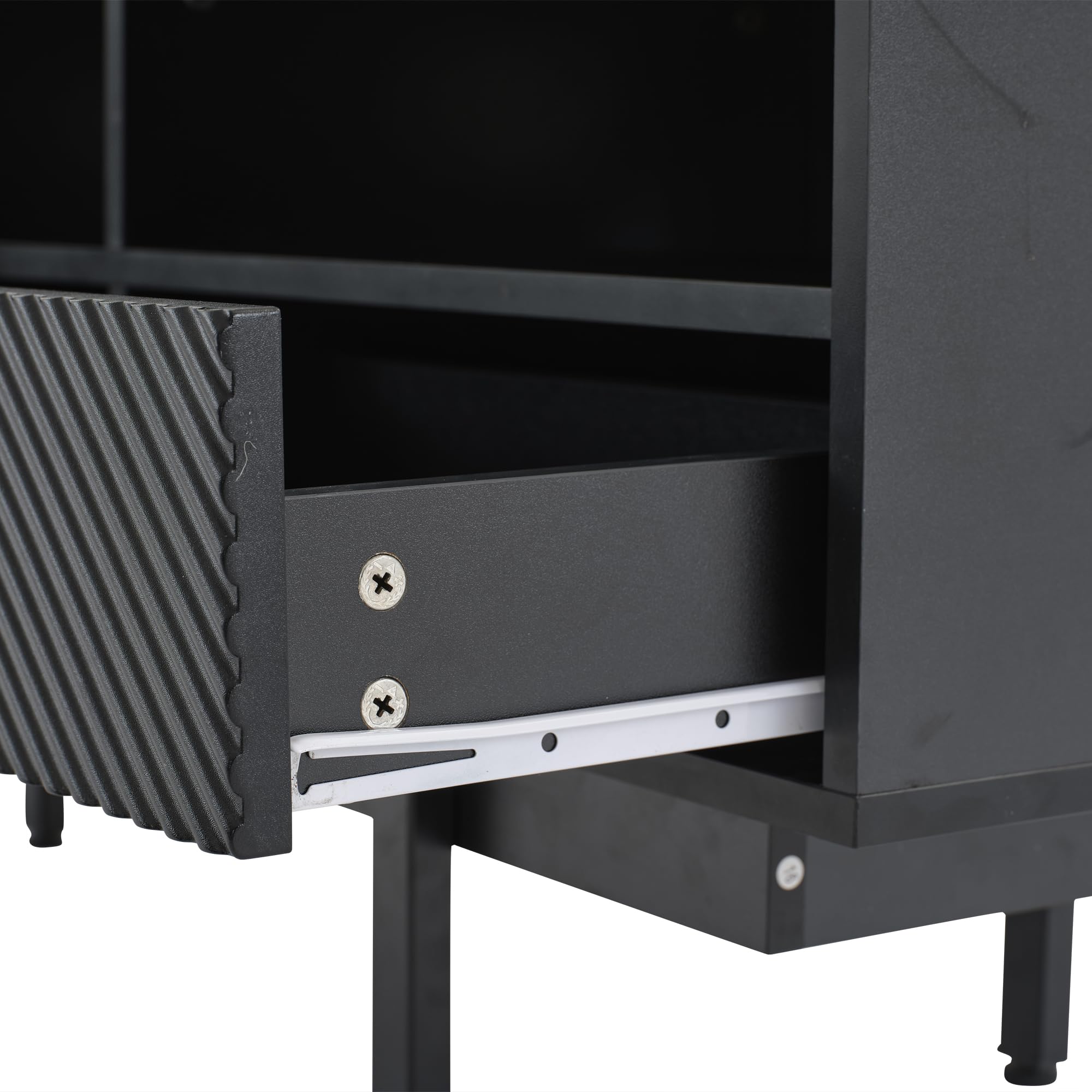 Mueble para TV de 200 cm, Soporte para TV de 90 Pulgadas con Puertas, Cajones y gestión de Cables, Armario Bajo con Espacio de Almacenamiento para Salón Dormitorio, Negro