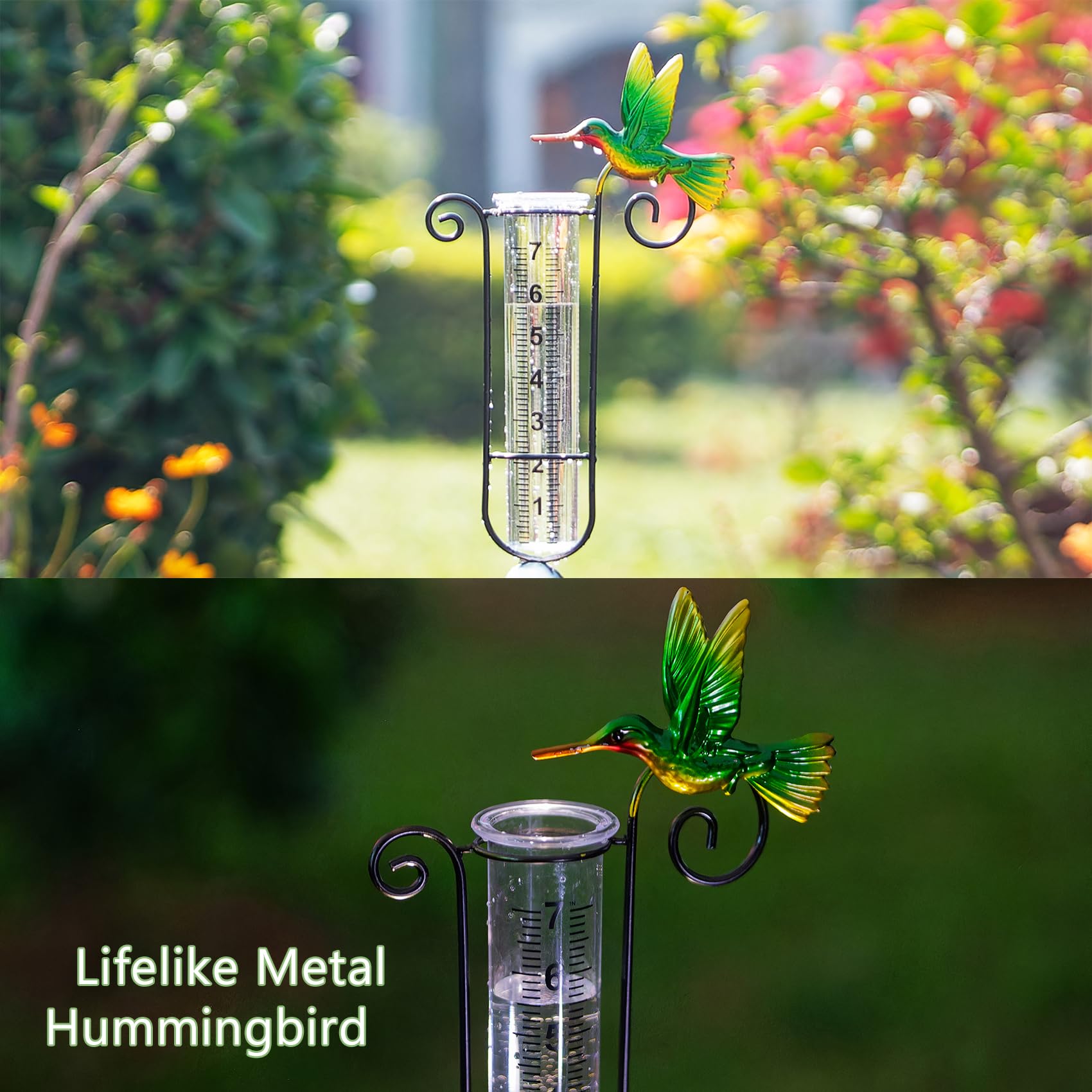 Pluviomètre solaire d'extérieur en plastique numérique en forme de fleur de lotus avec boule de cristal craquelée LED étanche Colibri