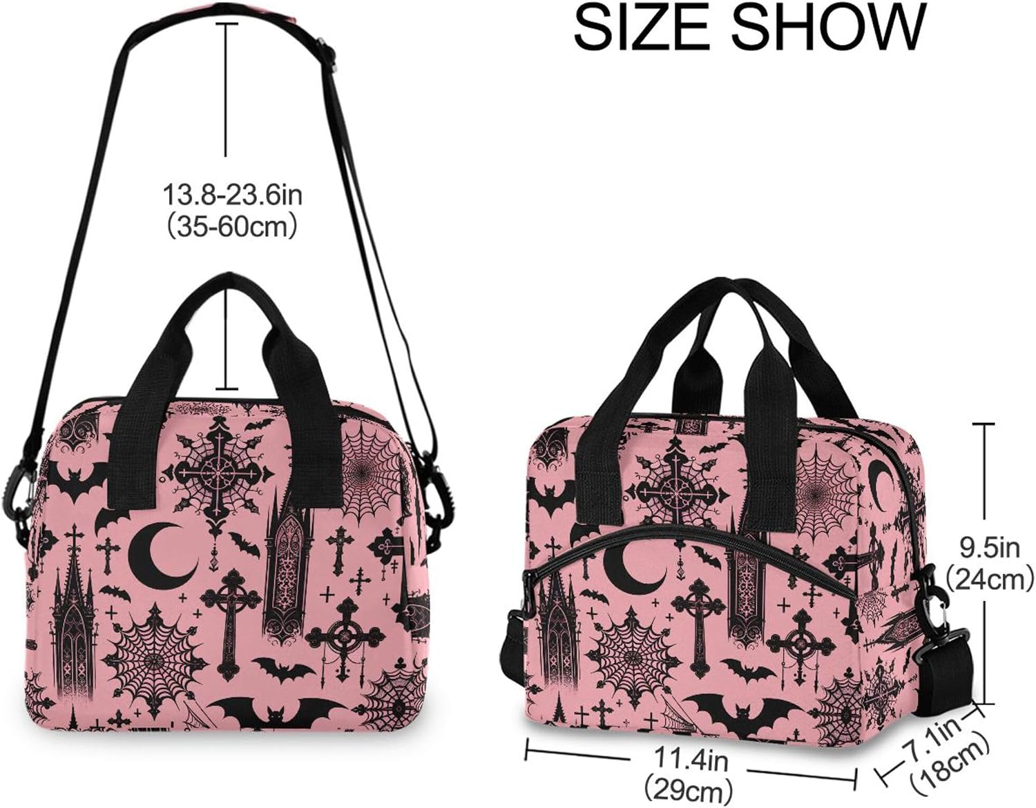 MNSRUU Insulated Lunch Bag Black Gothic Moon Spider Webs and Bats Women Men Fabric Dinner Tote Cooler Bag Reusable Leakproof Lunch Box with Adjustable Shoulder Handles Strap For Work School