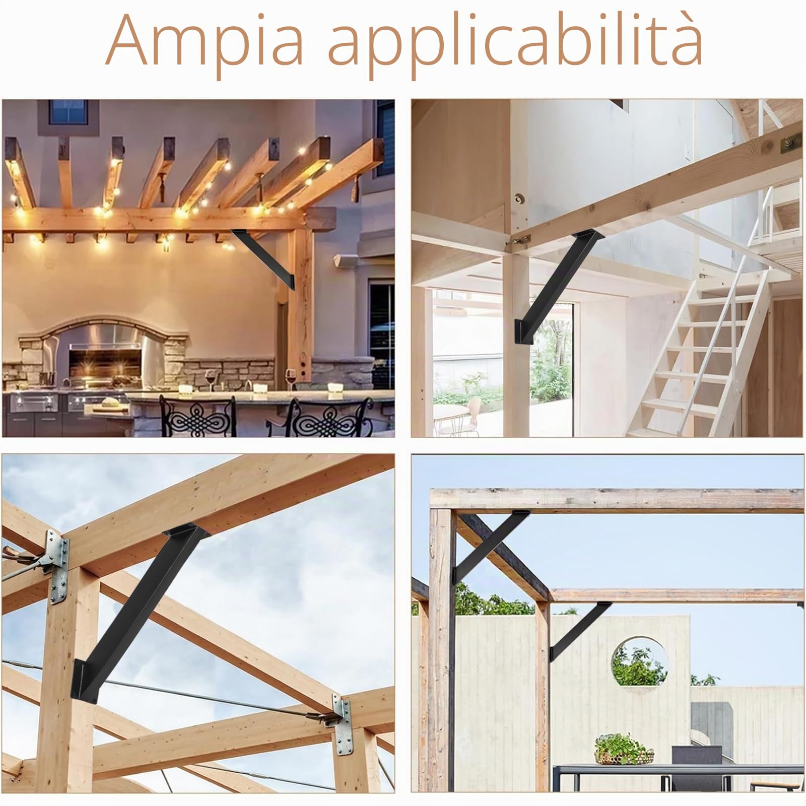4 Pezzi Staffe per Gazebo, Squadrette Angolari, Connettori per Travi, Staffe per Travi in Legno, Set di Supporti per Gazebo, Connettori Pergola, Supporto per Gazebo con Angolo di 45°