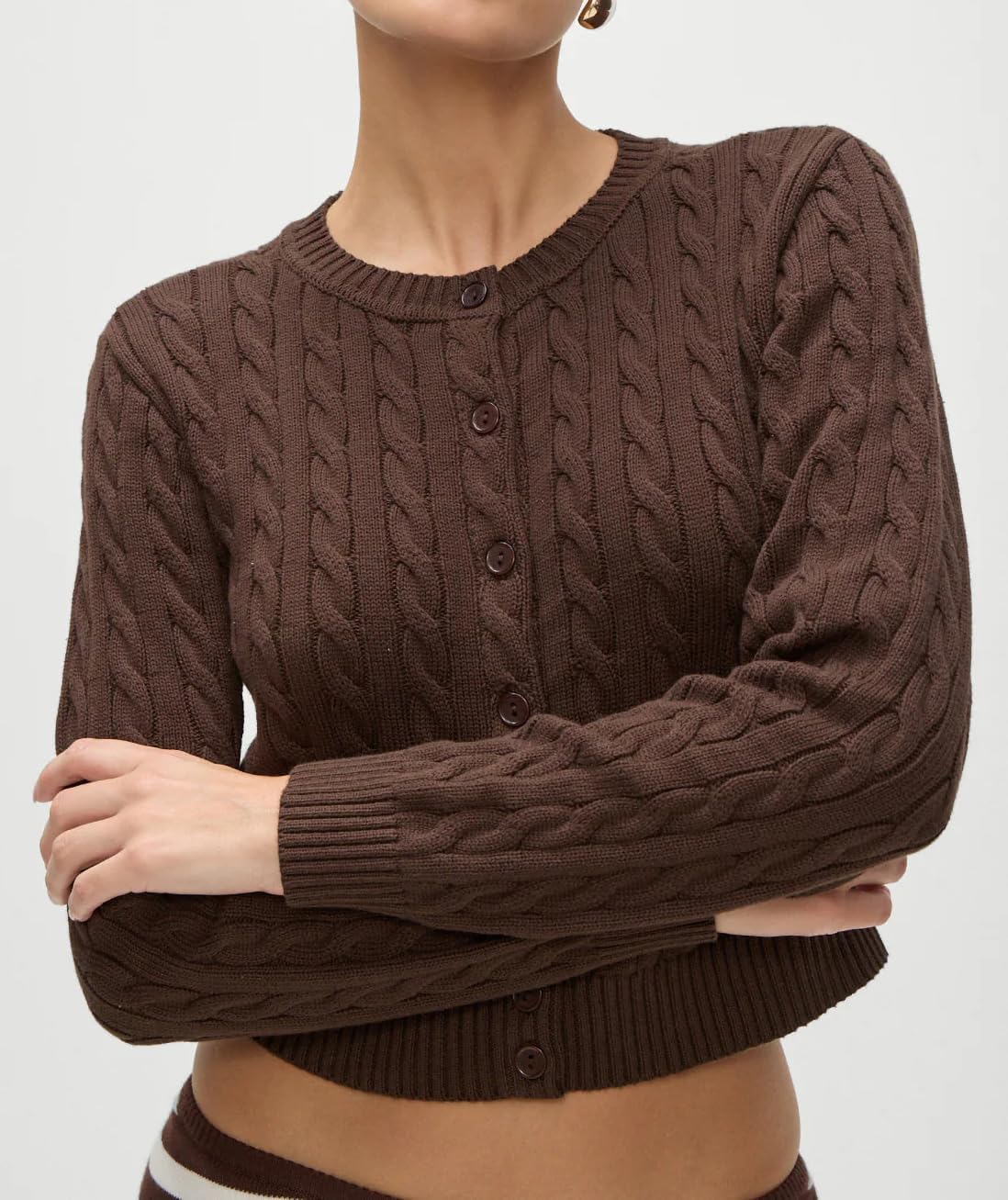 Women Y2k Cute Button Up Open Front Cable Knit Cropped Cardigan Preppy Long Sleeve Pullover Sweater Fall Outfits - Image 5