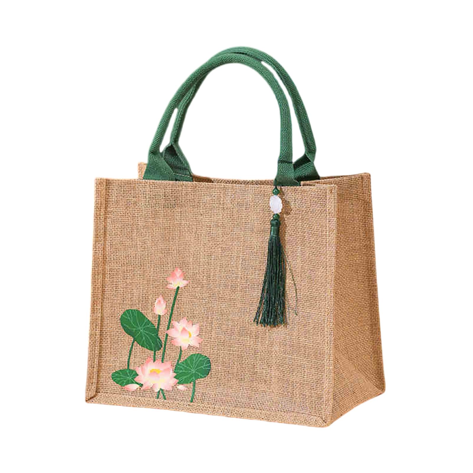 Enigmaire Natural Jute Shopper Bag,Reusable Jute Gift With Handles,Jute Beach Bag For Women,Jute Hessian Shopping Bag,Water Resistant,With Padded Handles,For Bridesmaid,Wedding,Shopping,Travel