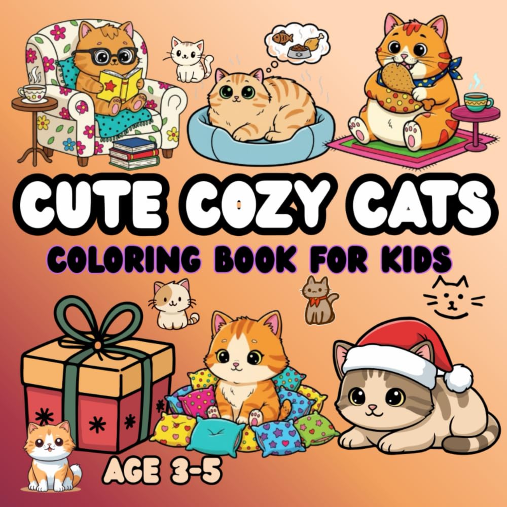 CUTE COZY CATS: Coloring Book for Kids age 3-5
