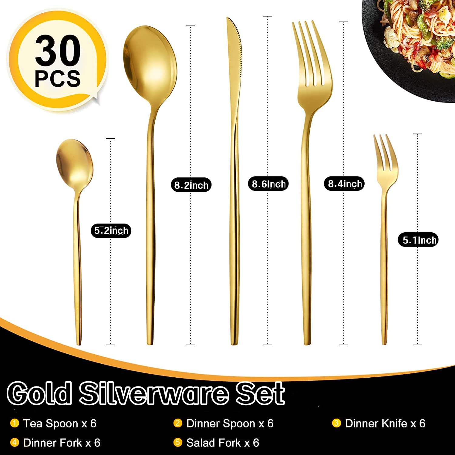 Couverts Lave-vaisselle Argenté Set De Couverts 30 Pièces Pour 6 Personnes - Acier Inoxydable Poli Miroir Couverts Acier Inoxydable 30 Pièces