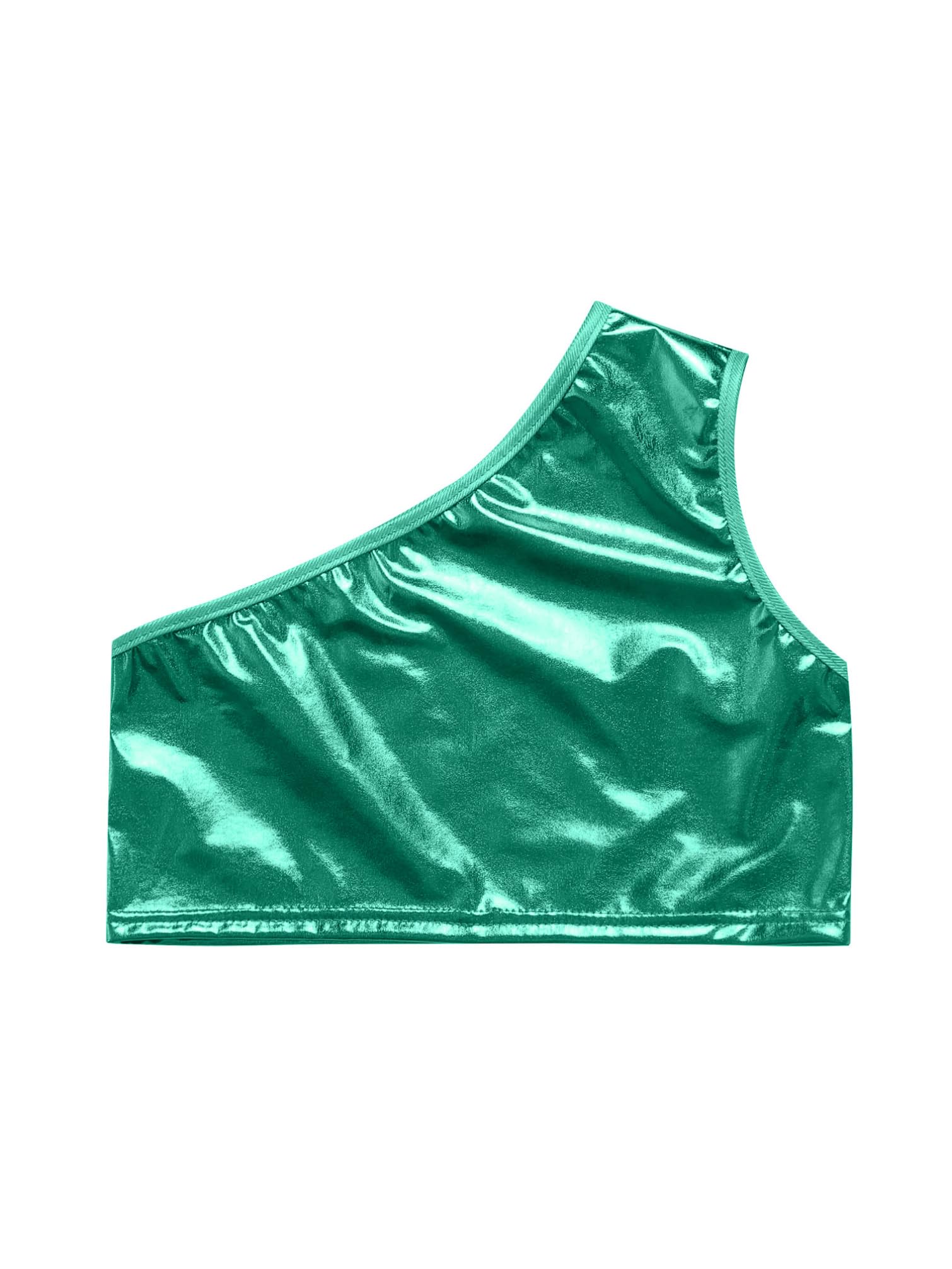 TiaoBug Chaleco Corto Metálico Sin Mangas Niñas Crop Top De Un Hombro Camisola Danza Moderna Tank Top Deportivo Ejercicio Fitness