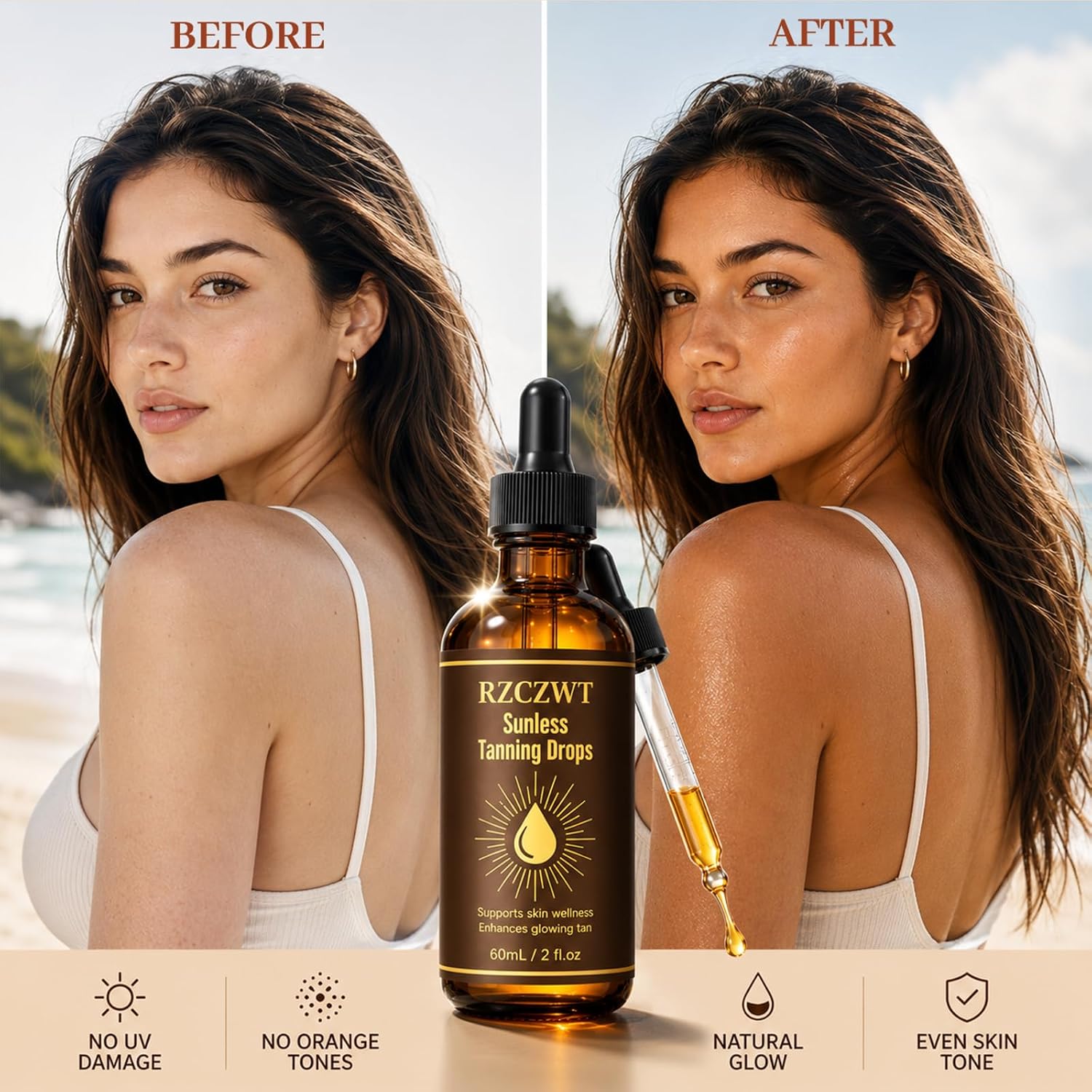 Tanning Drops to Drink,Plant Based Sunless Tanning Drops for Face & Body,Streak-Free Bronzing Serum,Long-Lasting Customizable Glow,Suitable for all skin types