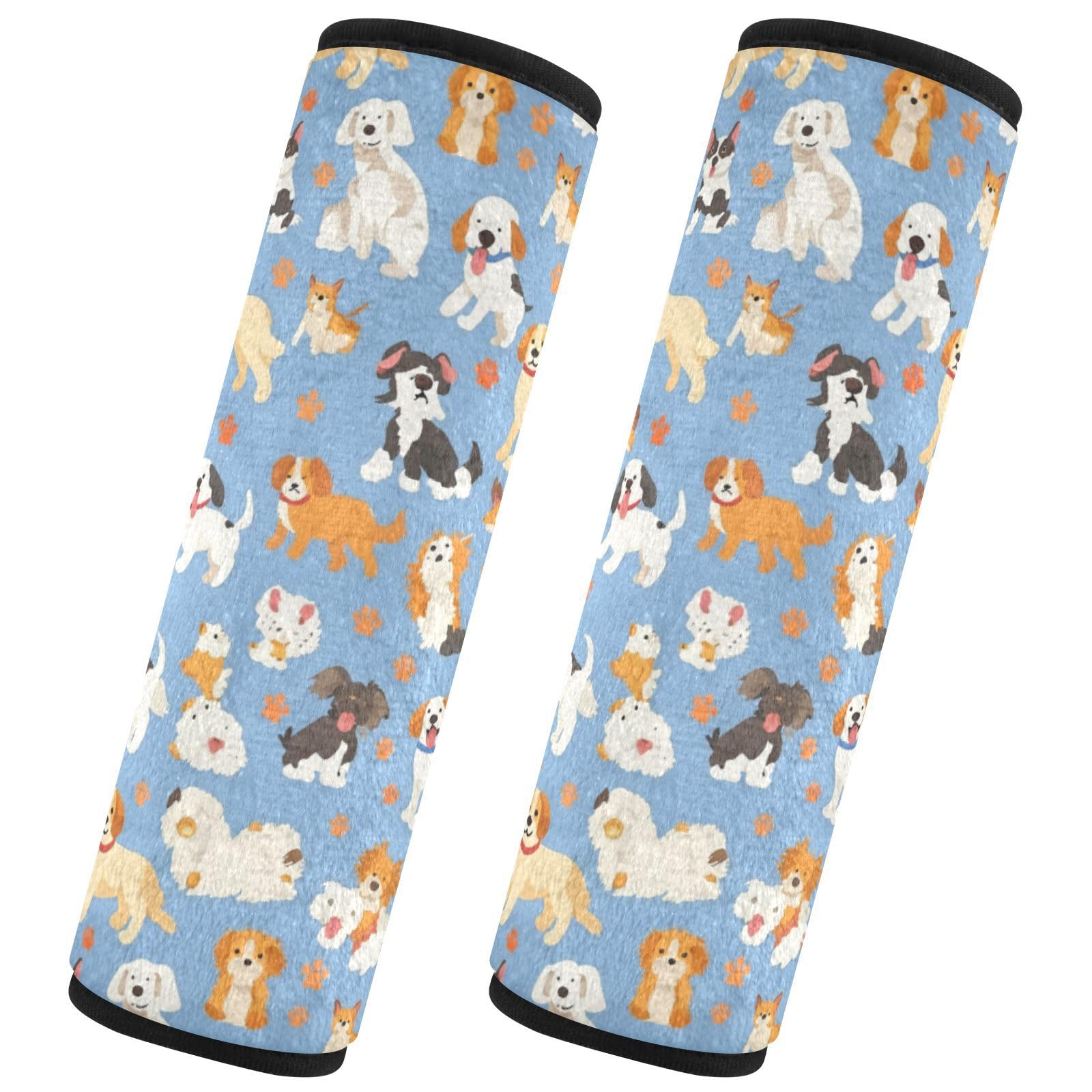 Seat Belt Covers 2 Pack Cute Dogs Car Seat Strap Covers Super Soft Funny Animals Car Seat Neck Cover for Boys Girls Adults Babies S