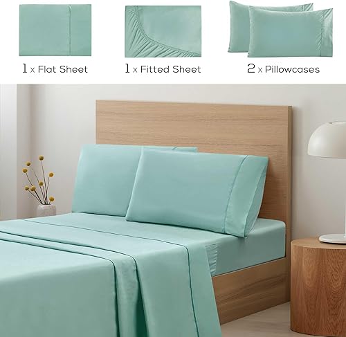 Vista 131 de Mueller Serie 1800 - Juego de sábanas ultrasuaves de 6 piezas, esquinas profundas de hasta 16 pulgadas, transpirables, hipoalergénicas, Verde